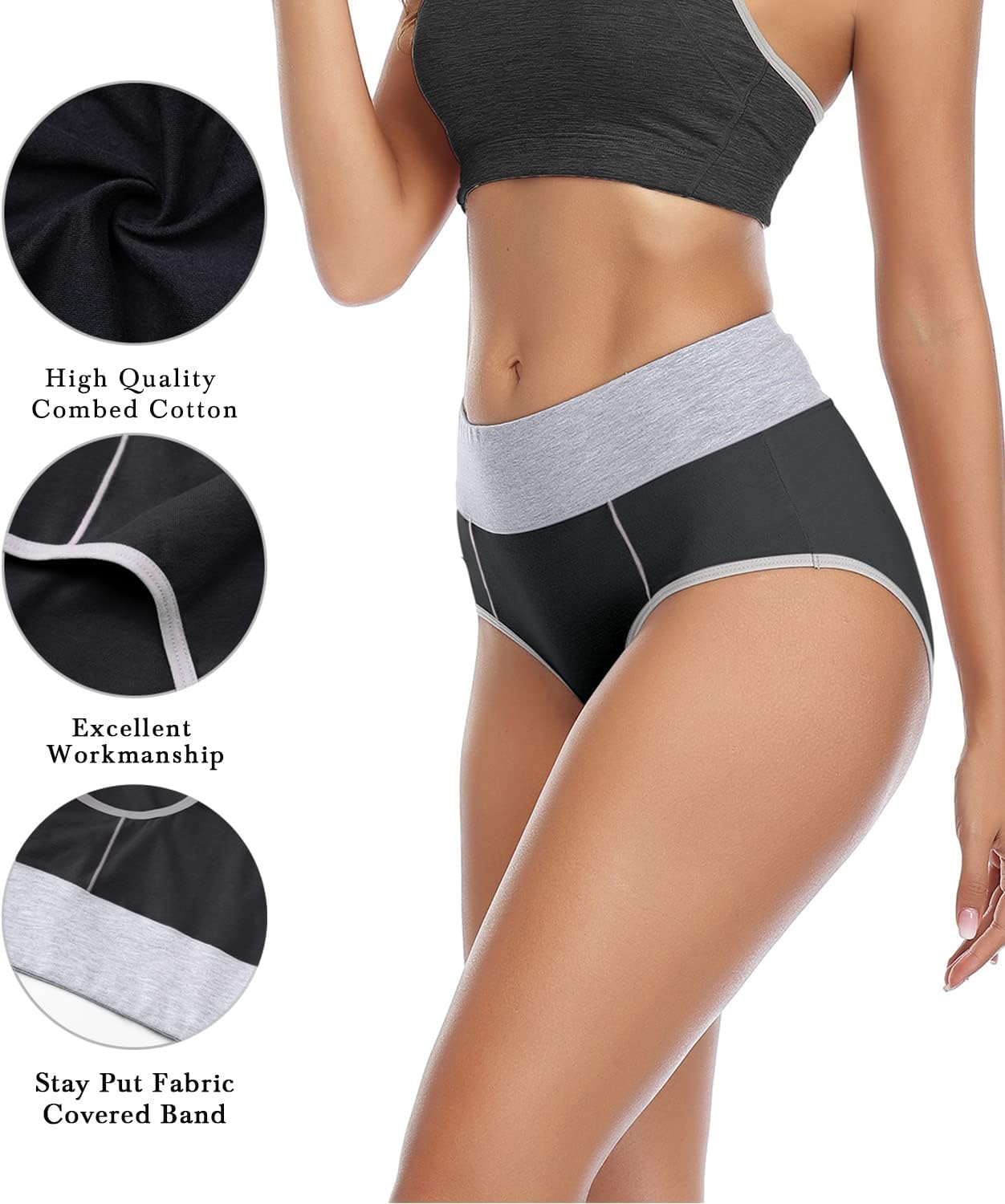 wirarpa Women's Cotton Underwear High Waist Stretch Briefs Soft Underpants Ladies Full Coverage Panties 5 Pack