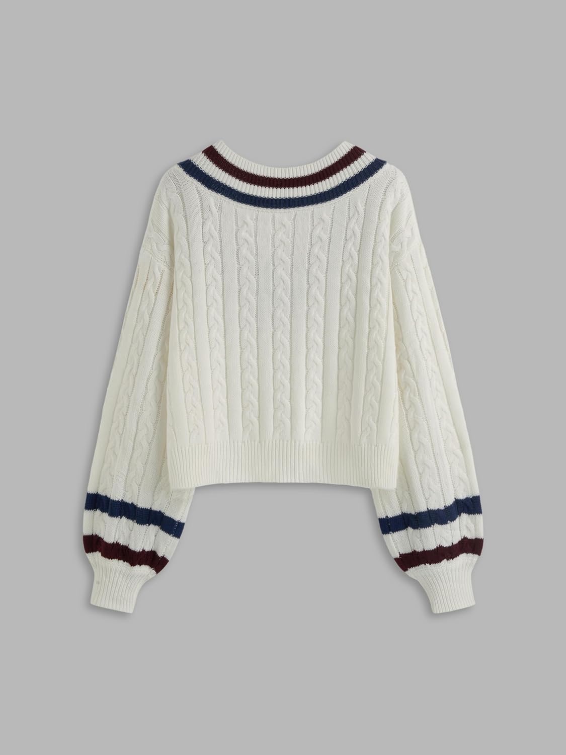 CIDER Cable Knit Sweater Women V Neck Long Sleeve Pullover Striped Trim Regular Fit Knit Top Fall Sweaters