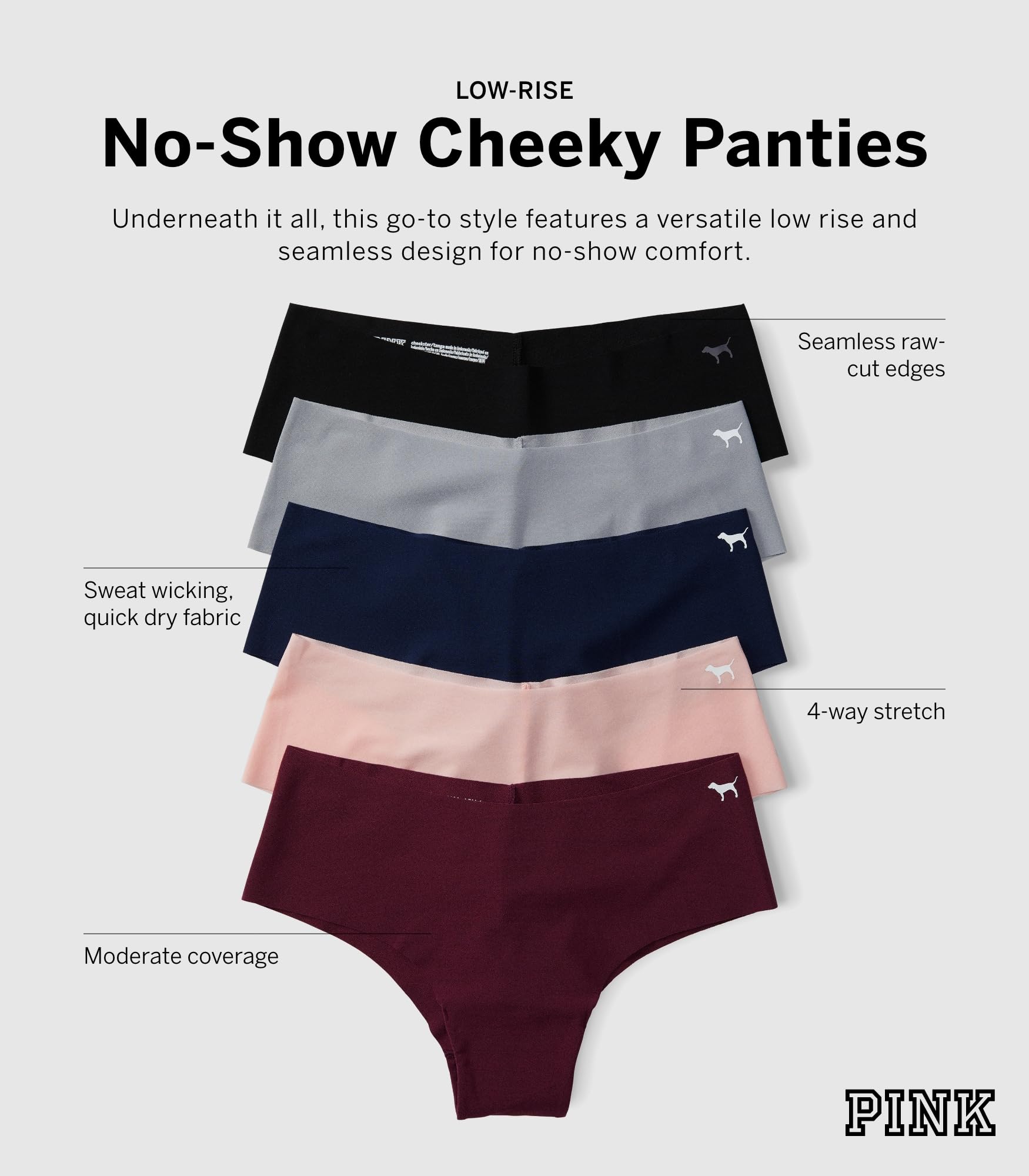 Victoria's Secret PINK Women's No Show Cheeky Underwear, Panties for Women, Halloween Pack, M