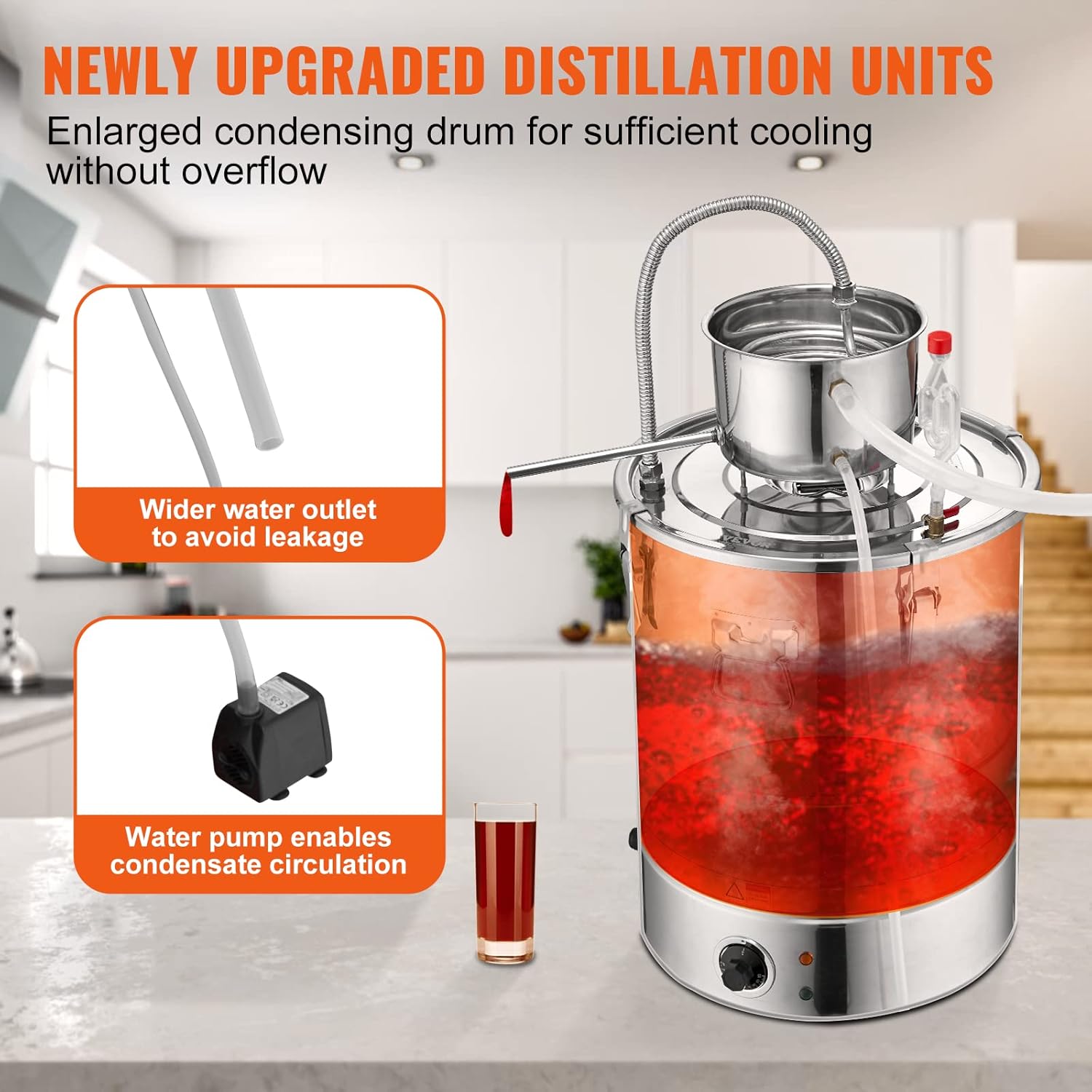 VEVOR Electric Alcohol Still 8Gal/30L, Alcohol Distiller, Distillery Kit for Alcohol include Pump & One-way Exhaust Valve & Thermometer