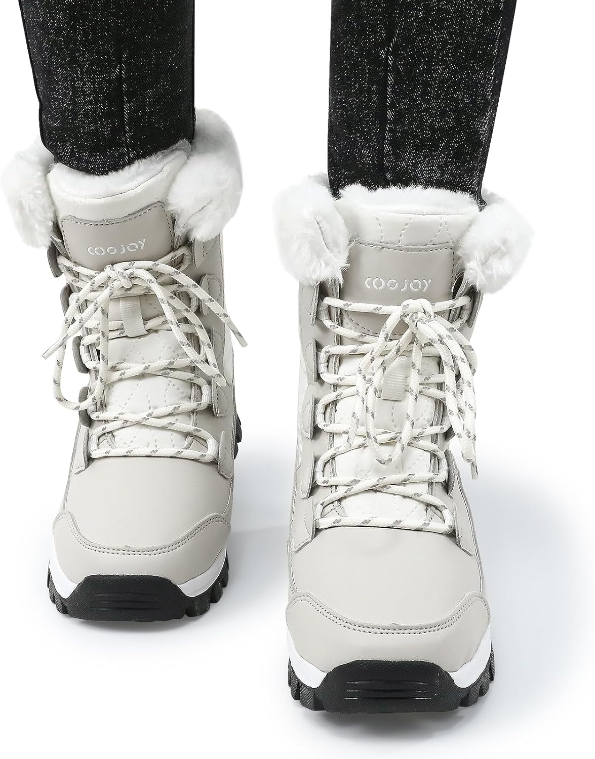 COOJOY Womens Winter Snow Boots Waterproof Shoes Walking Comfortable Hiking Tennis Booties Furry Mid Calf Warm Lightweight