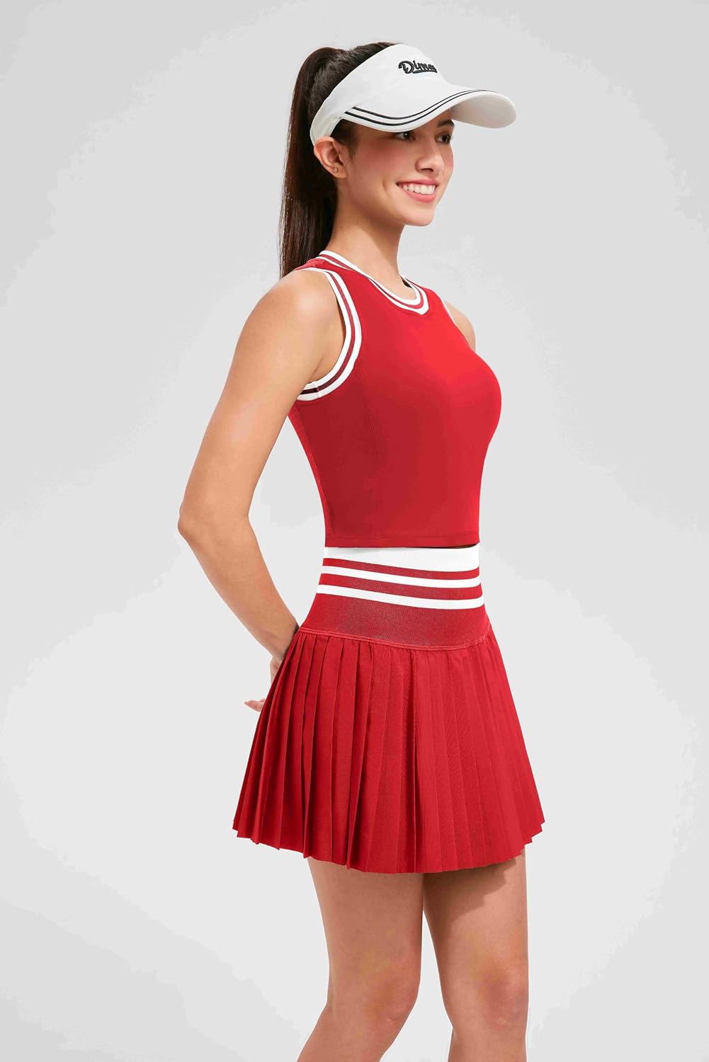 Two Piece Tennis Skirt Set for Women High Waisted Pleated Athletic Golf Skirt Sets Women 2 Piece Outfits with Pockets