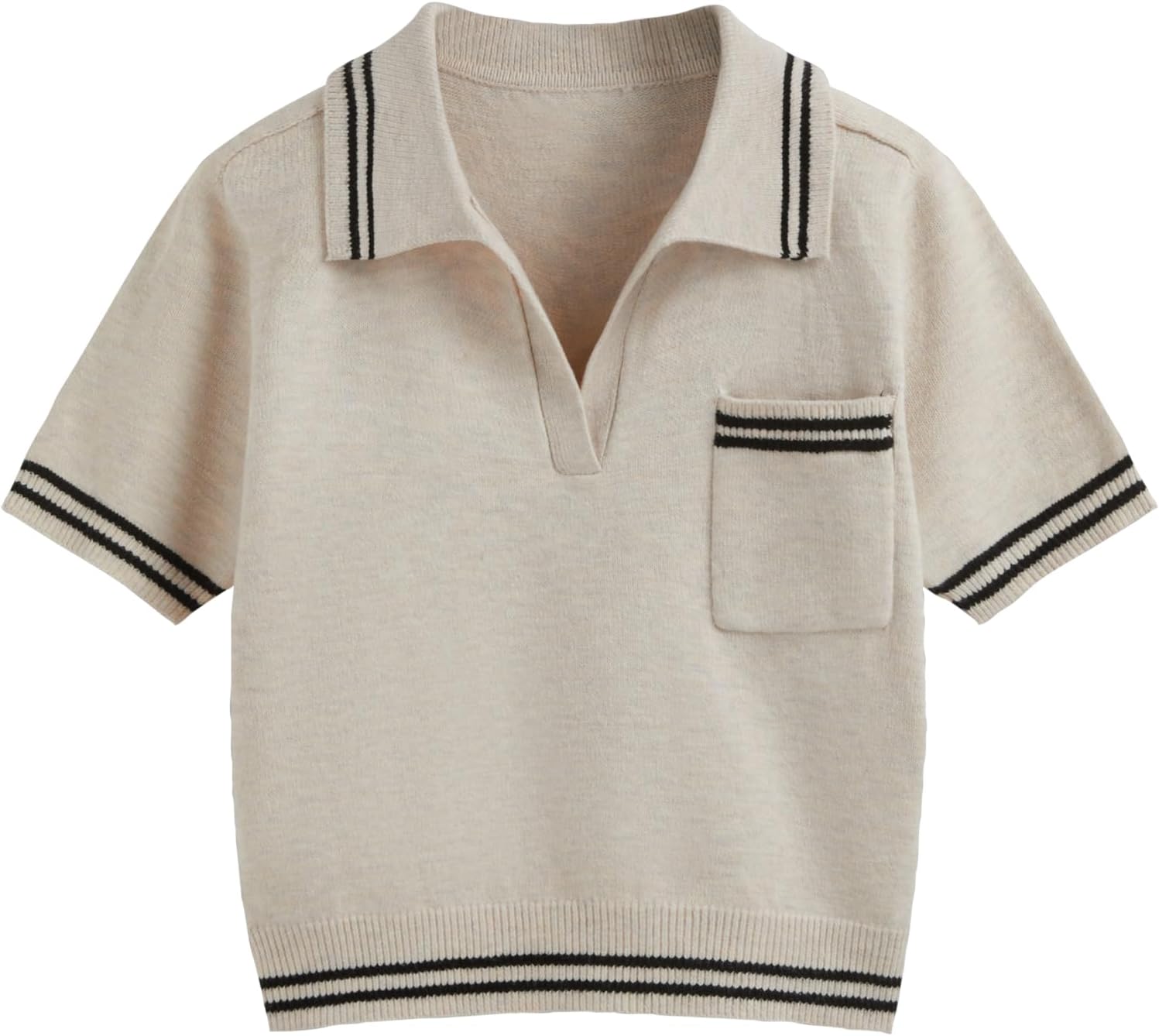 CIDER Short Sleeve Sweater Knit Top Collar Neck Stripe Pullover Casual Elegant Women’s Collared Sweaters