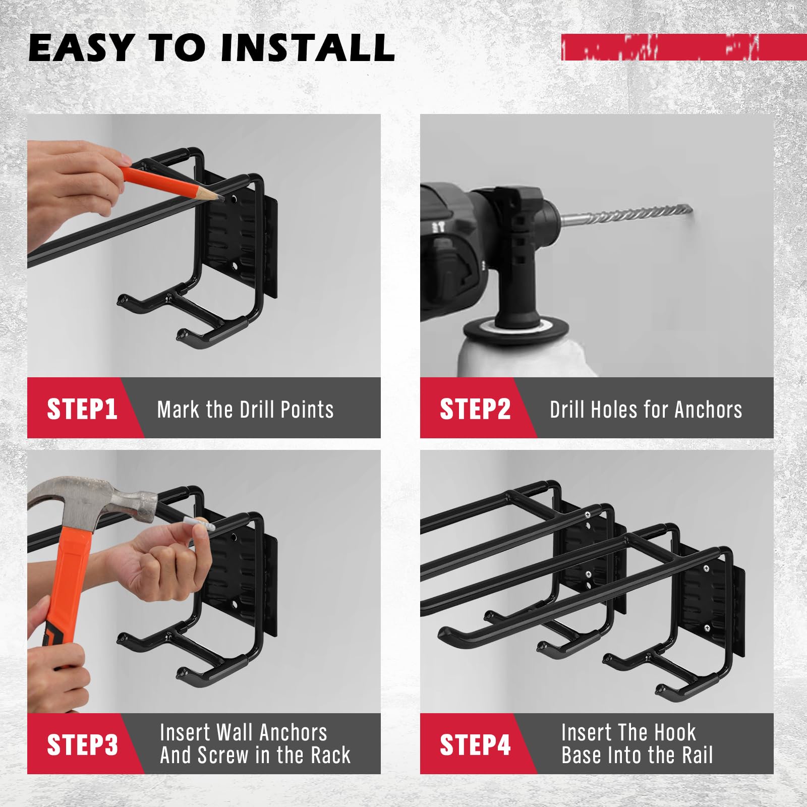 SEDY 6-Piece Heavy Duty Garage Storage Hooks, Wall Mount J Utility Hooks Holds 88 LB, Large Metal Utility, Garage Storage Ladders for Bikes, Garden Tools