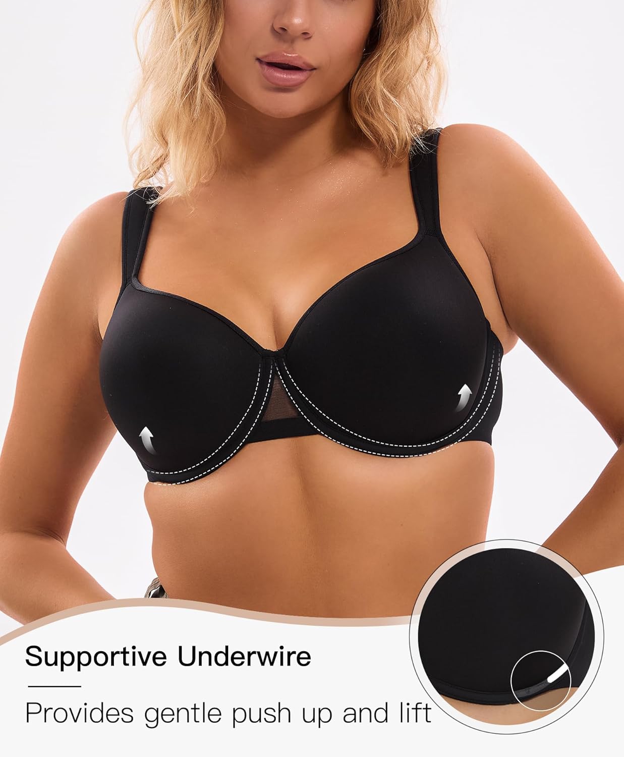 Women's Padded Push Up Bras Full Coverage Underwire Supportive Comfort T-Shirt Bras