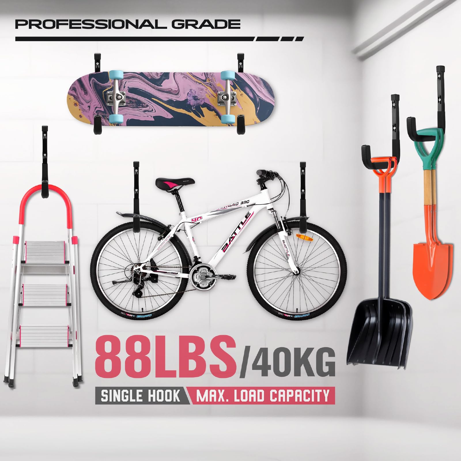 SEDY 6-Piece Heavy Duty Garage Storage Hooks, Wall Mount J Utility Hooks Holds 88 LB, Large Metal Utility, Garage Storage Ladders for Bikes, Garden Tools