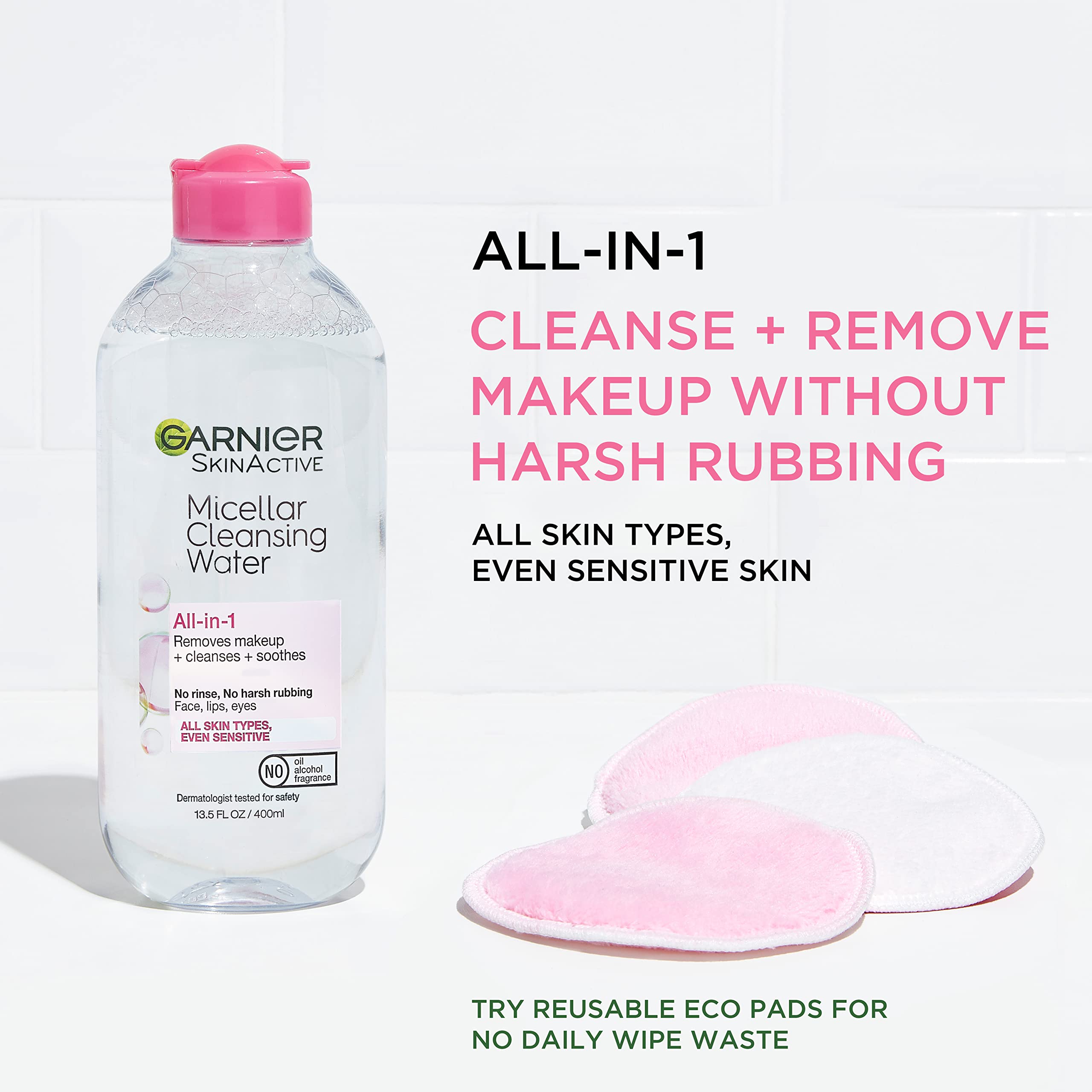 Garnier Micellar Water, Hydrating Facial Cleanser & Makeup Remover, Suitable for Sensitive Skin, Vegan, Cruelty Free, 13.5 Fl Oz (400mL), 1 Count