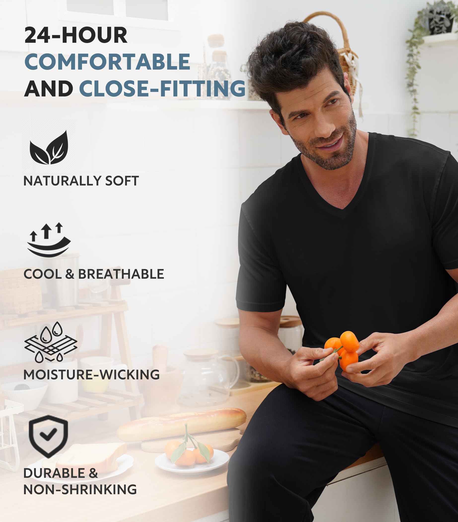 DAVID ARCHY Men's Undershirts Combed Cotton T-Shirt Soft Moisture-Wicking Undershirt Crew Neck or V Neck Tees 3 Pack