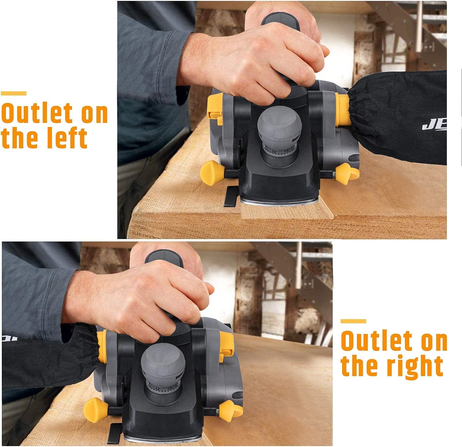 Jellas Electric Planer, 7.5-Amp 16500 Rpm Power Hand Planer, 3-1/4 Inch Cut Width, Dual-dust out System, Dual-handle Design, Blade Protector, 2 Reversible HSS Blades and 2 Carbon Brushes, EP01