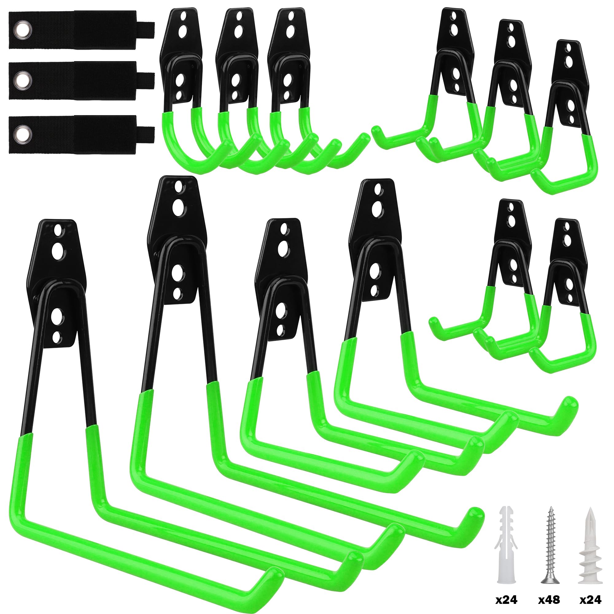 Garage Tool Storage Wall Hook Assortment Set: 15PCS Heavy Duty Large Hanger Garden Tool Organizer Ladder Bike Rack Yard Tool Holder Shed Shovel Metal Screw Organization Bicycle Steel Bracket