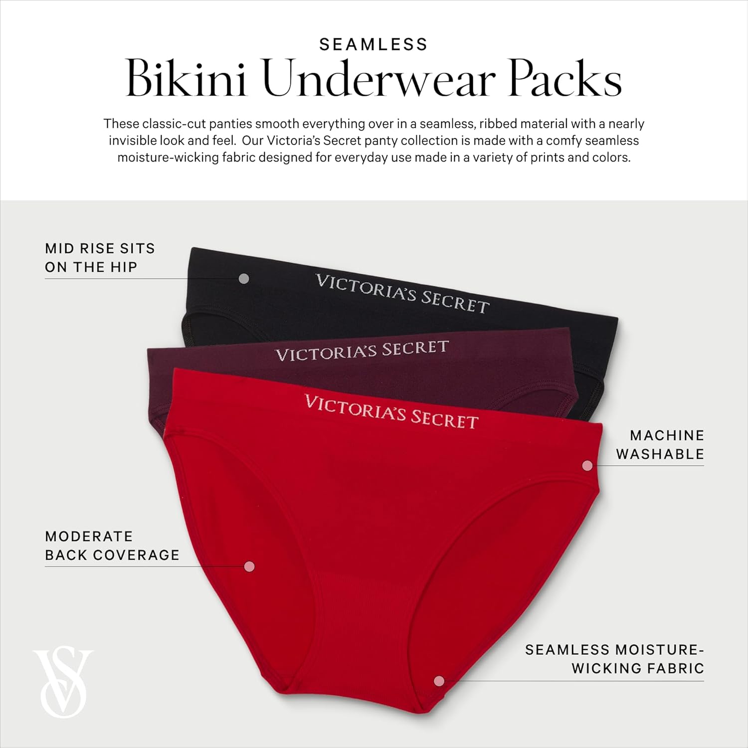 Victoria's Secret Women's Seamless Bikini Underwear, Moderate Coverage Panties for Women, Multi Pack (XS-XXL)