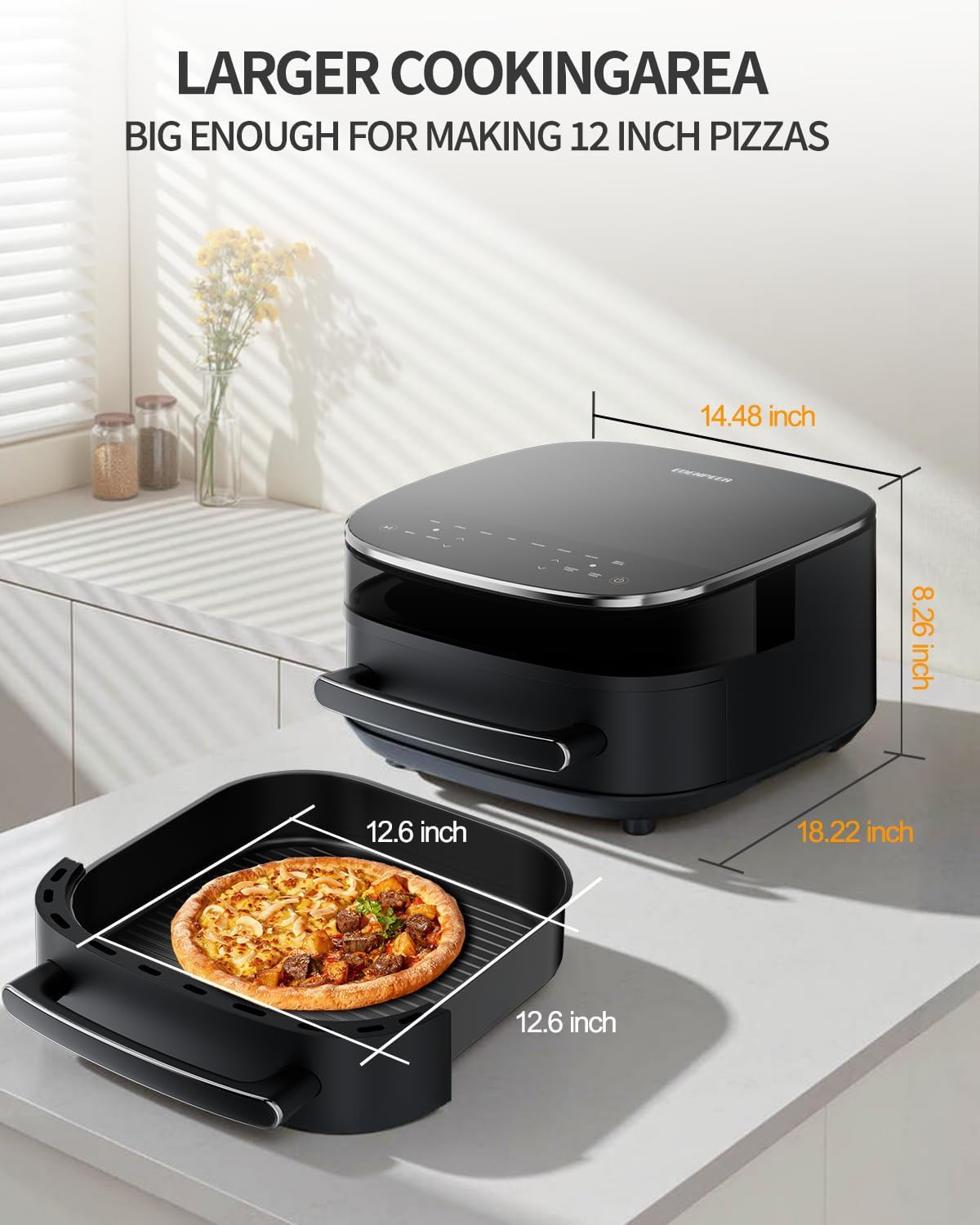 Extra Large Air Fryer,11-IN-1 6 QT 450F Air Fryer with Superior Airflow, Dual Heat Source Technology, Smart Digital Wide Fryer with PFAS Free Basket, Fits a 12" Pizza or 33 Chicken Wings