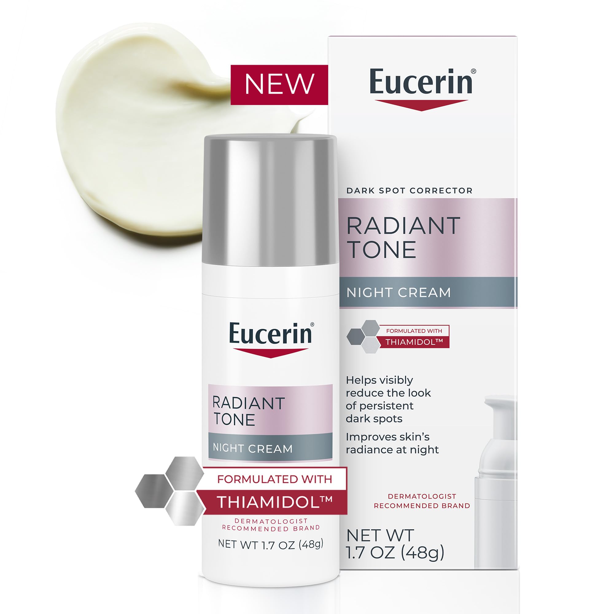 Eucerin Radiant Tone Night Cream, Dark Spot Corrector with Thiamidol, Night Moisturizer for Face Helps Visibly Reduce the Look of Persistent Dark Spots, All Skin Types, 1.7 Oz Bottle