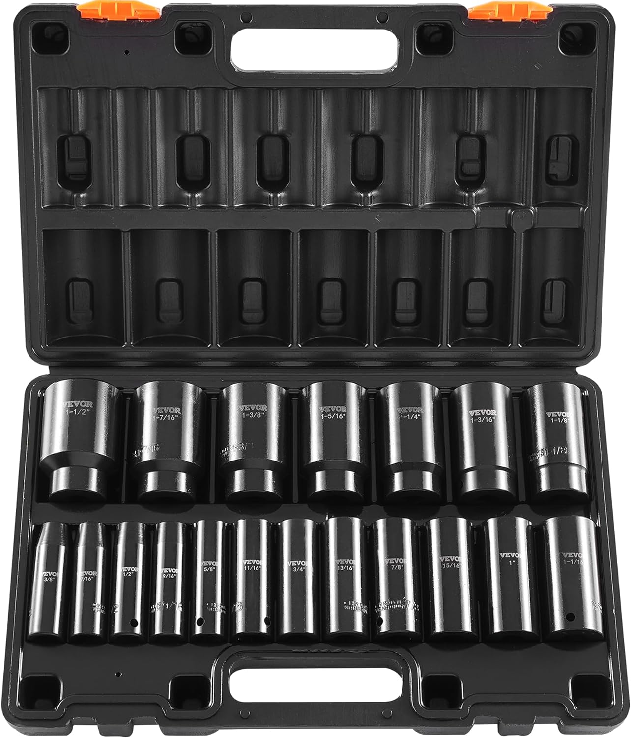 VEVOR Impact Socket Set 3/4 Inches 29 Piece Impact Sockets, 6-Point Sockets, Rugged Construction, CR-M0, 3/4 Inches Drive Socket Set Impact SAE 3/4 inch - 2-1/2 inch, with a Storage Cage
