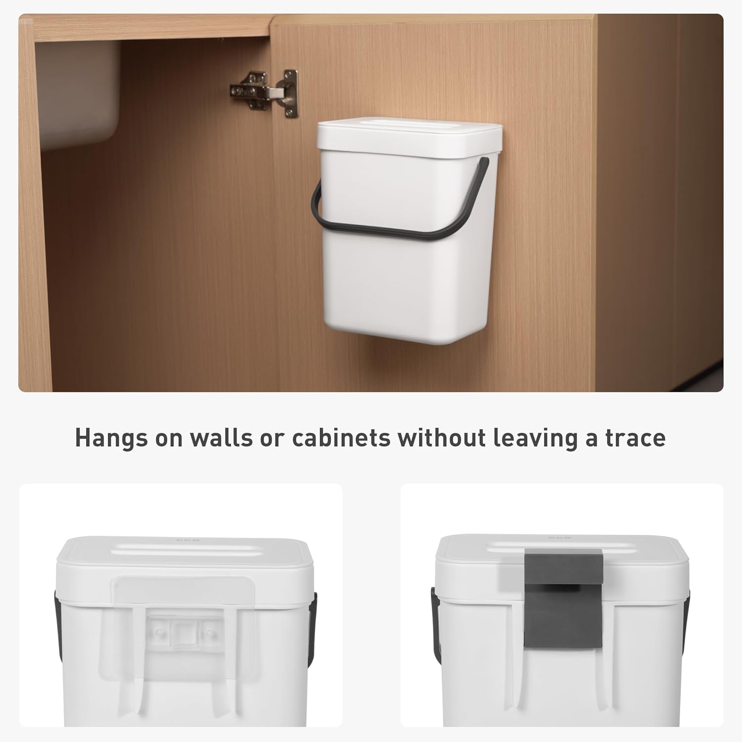 EKO Puro Mini Wall-Mounted Kitchen Trash Can with Lid, Food Waste Caddy, 1.32 Gall / 5L (White)