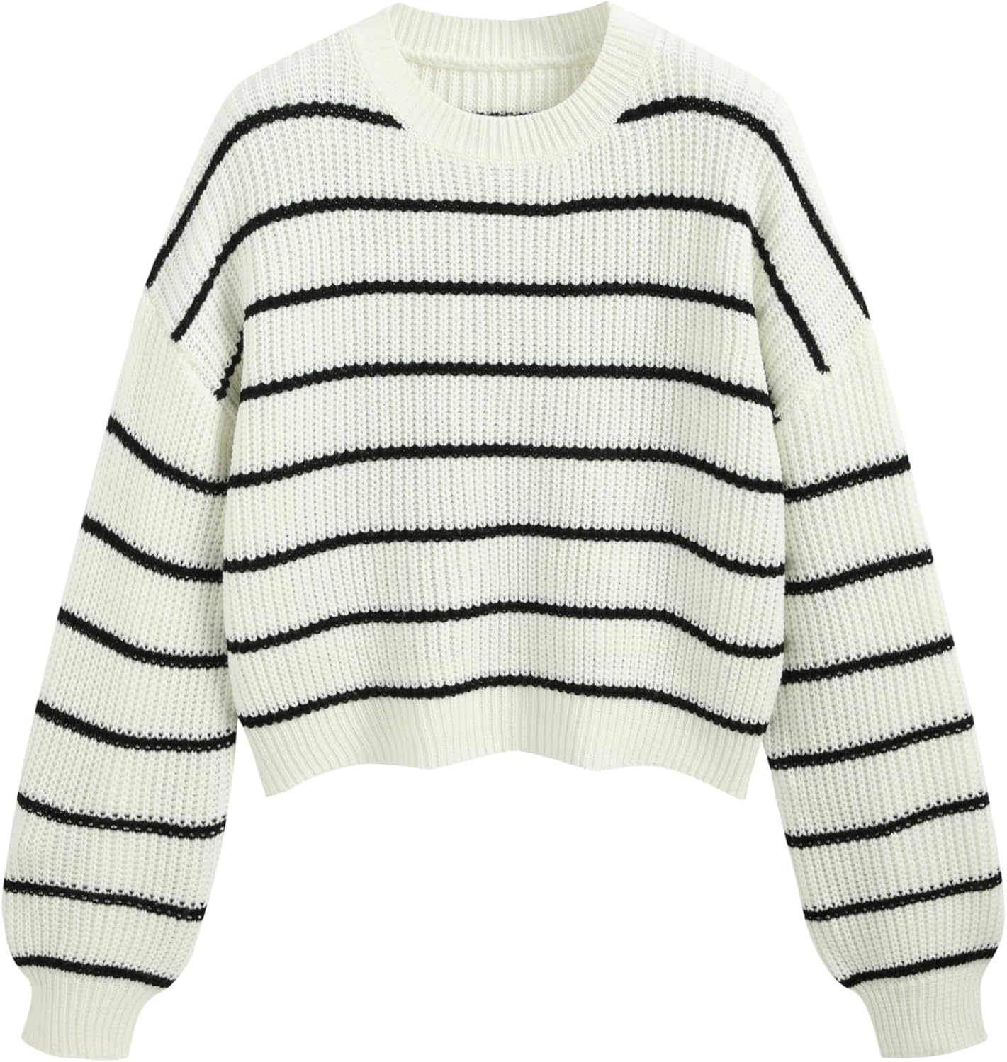 CIDER Women’s Cropped Striped Sweater Long Sleeve Crew Neck Trendy Pullover Tops