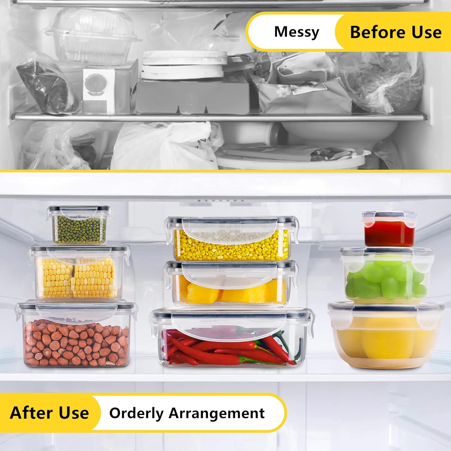 34 PCS Food Storage Containers Set with Airtight Lids (17 Lids &17 Containers) - BPA-Free Plastic Food Container for Kitchen Storage Organization, Fruit Meal-prep Containers with Labels & Marker