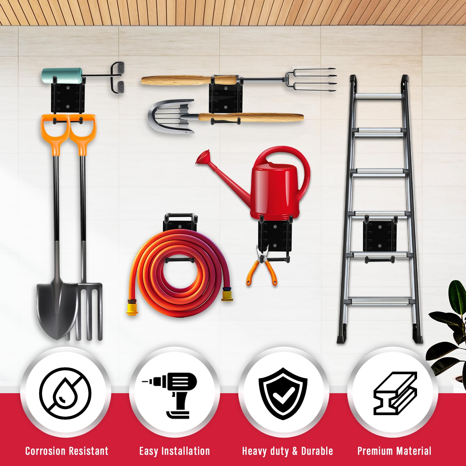 SEDY 6-Piece Heavy Duty Garage Storage Hooks, Wall Mount J Utility Hooks Holds 88 LB, Large Metal Utility, Garage Storage Ladders for Bikes, Garden Tools