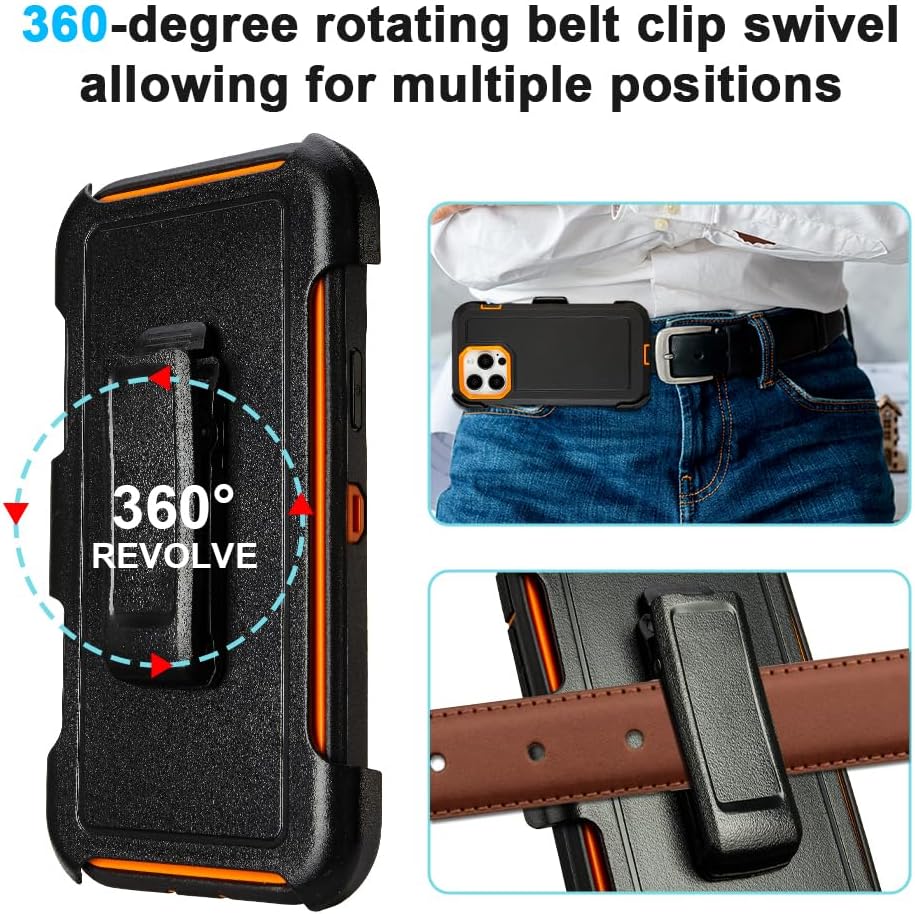 for iPhone 13 Pro Max Case with Clip Belt Holster, Heavy Duty Military Grade Drop Protective Case for iPhone 13 Pro Max 6.7" case (Black+Orange)