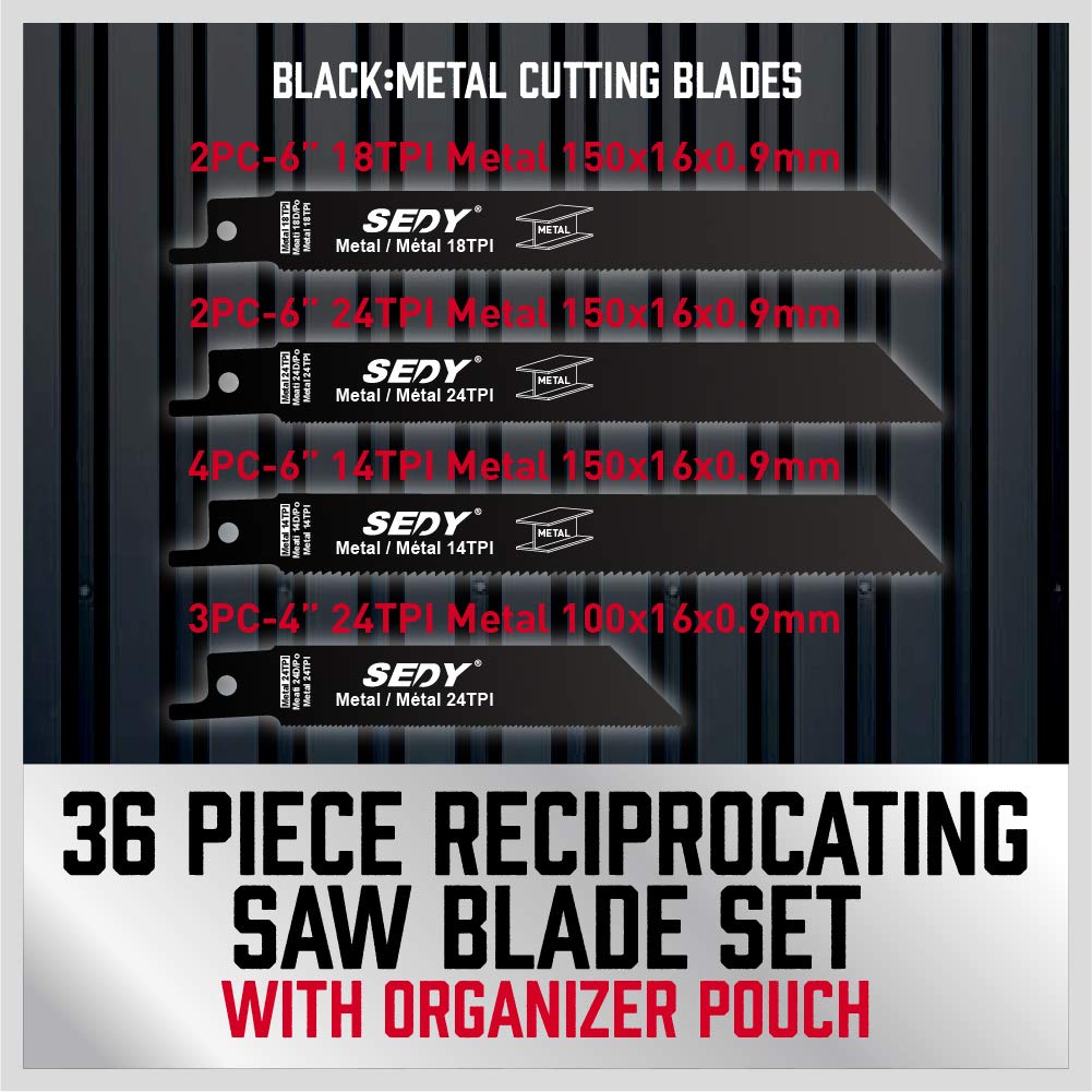 36-Piece Ultimate Reciprocating Saw Blade Set - Premium Saw Blades, Durable Wood & Metal Cutting Blades with Storage Pouch, Long-Lasting Pruning Blades