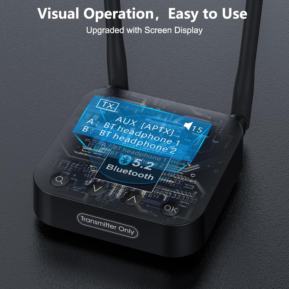 1Mii B06TX Bluetooth 5.2 Transmitter for TV to Wireless Headphone/Speaker, Bluetooth Adapter for TV w/Volume Control, AUX/RCA/Optical/Coaxial Audio Inputs, Plug n Play, aptX Low Latency & HD