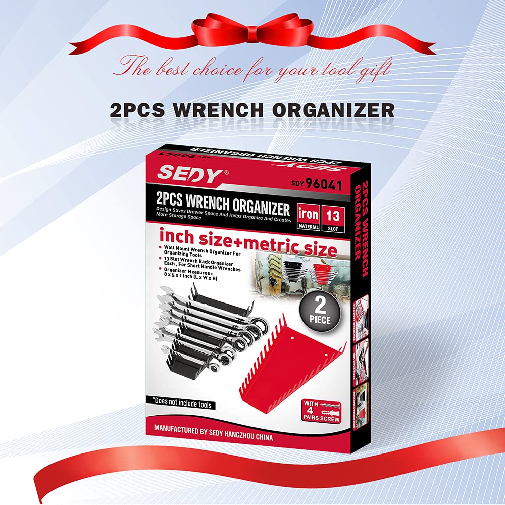 2-Pack Magnetic Wrench Organizer, 32-Slot Premium Wrench Rack Holder Tool Trays for Toolboxes Drawer Storage, SAE (1/4" - 1-1/16") & Metric (6mm - 24mm)