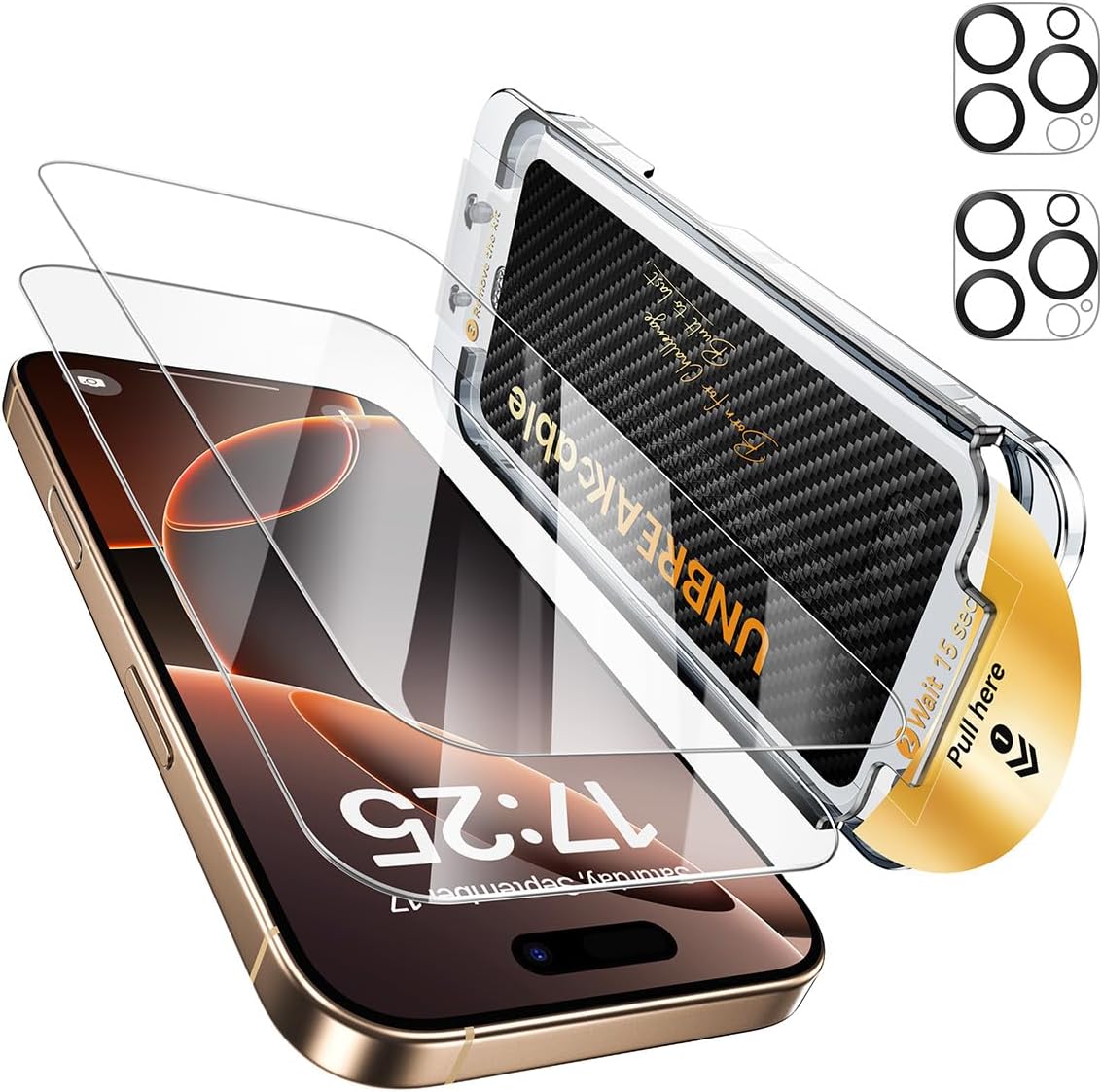 UNBREAKcable 2+2 Pack for iPhone 16 Pro Max Screen Protector & Lens Protector 【Military-Grade】【Easy Install】【Efficient Night Shot】9H+ Shatterproof Tempered Glass Film,Bubble-Free&Anti-Fingerprint ,Case Friendly-6.9 inch