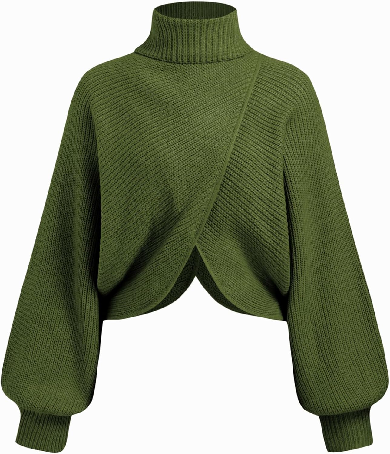 CIDER Cropped Sweaters for Women Turtleneck Sweater Long Sleeve Ribbed Knit Lantern Sleeve Pullover Fall Outfits