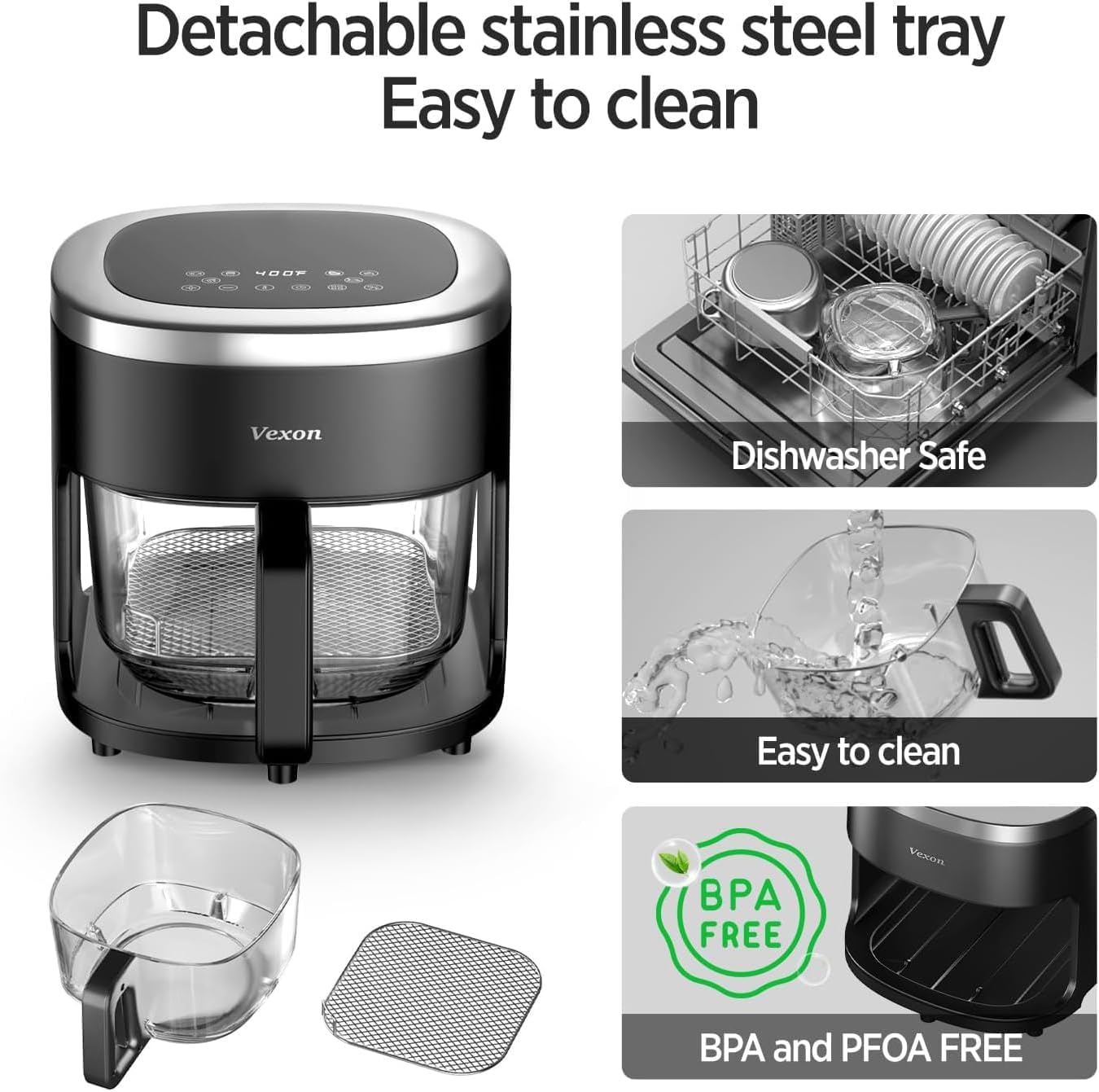 6-IN-1 Glass Air Fryer with 4.5 QT Capacity,Air Fry, Roast, Reheat, Dehydrate, Air Crisp Technology,Nonstick & Dishwasher Safe Basket,97% Less Oil,Features Digital Timer1