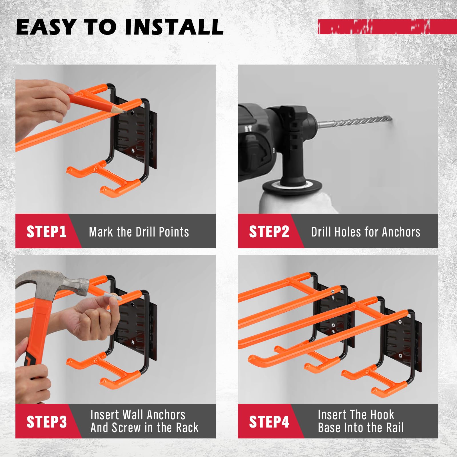 SEDY 6-Piece Heavy Duty Garage Storage Hooks, Wall Mount J Utility Hooks Holds 88 LB, Large Metal Utility, Garage Storage Ladders for Bikes, Garden Tools