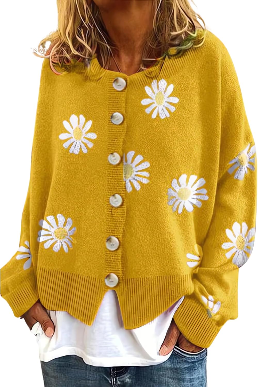 ZOCAVIA Women's Floral Knit Sweaters Cardigan Fall Winter Button Down Open Front Casual Flower Embroidered Cropped Sweaters