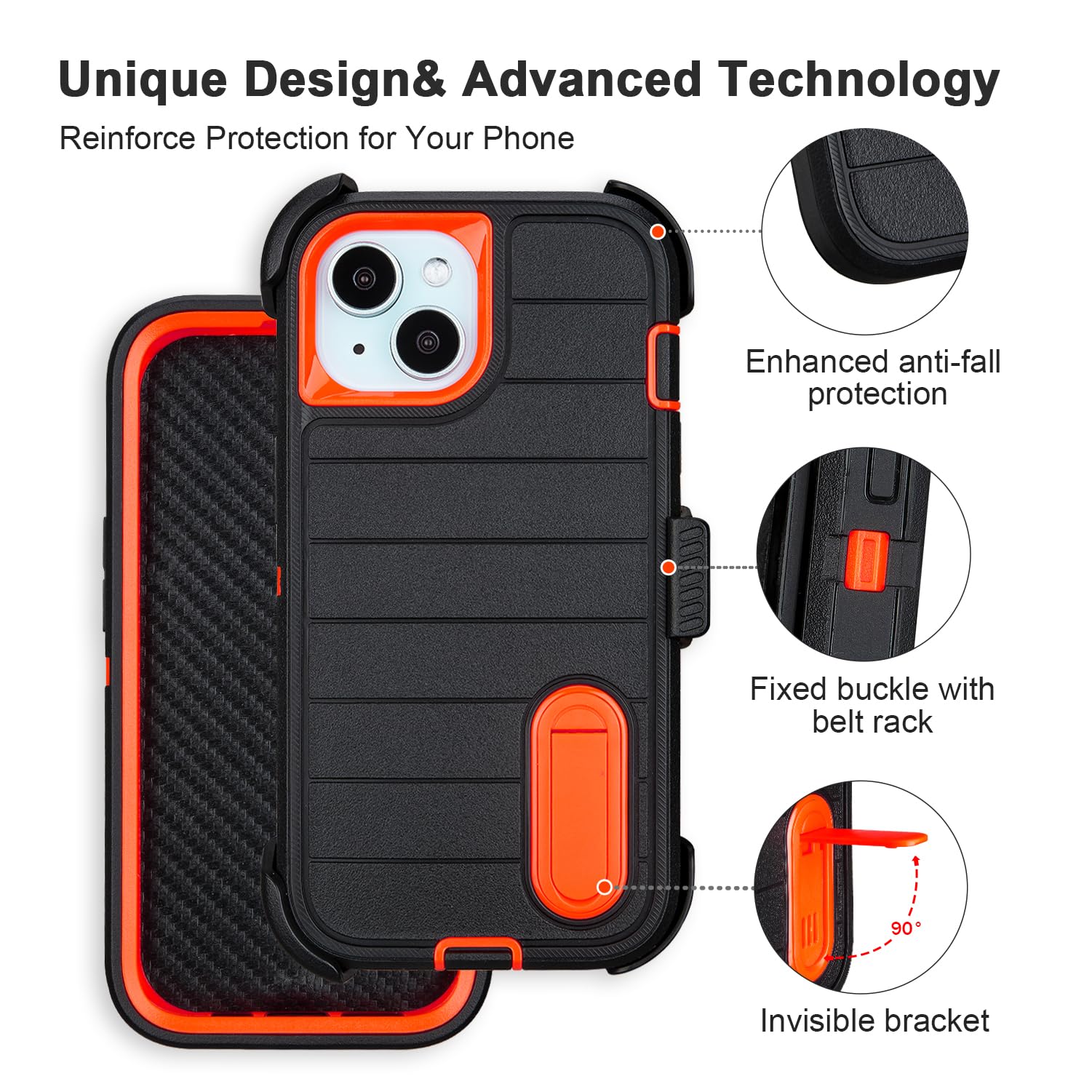 for Phone case iPhone 13 Case with Belt Clip, Heavy Duty Military Grade Drop iPhone13 Protective Case, Shockproof Defender Cover for iPhone 13 Cases 6.1 inch (Black+Blue)