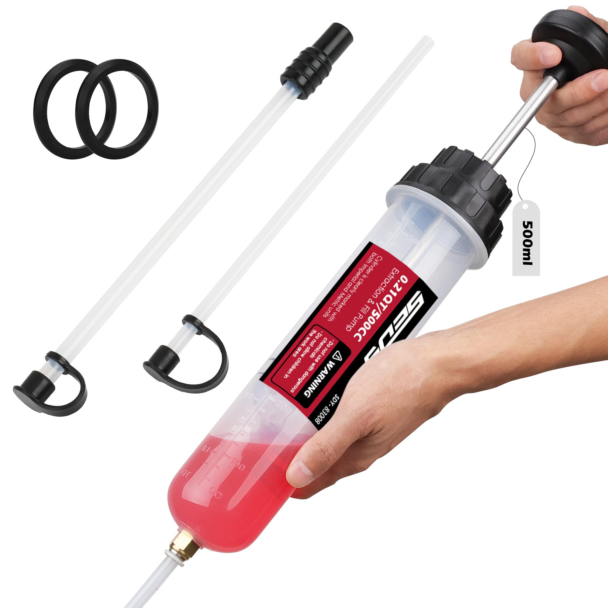 SEDY Fluid Extractor Multi-Purpose Oil Syringe with 500CC, Oil Suction Pump, Manual Extraction and Filling Pump, Automotive Oil Syringe(17.6 Oz./0.45 Qt./500 CC)