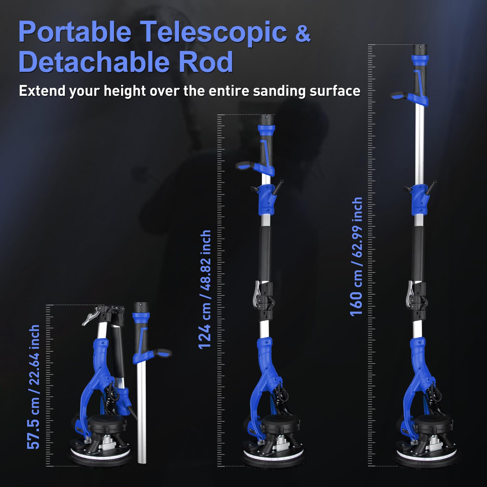 Drywall Sander, 1000W Popcorn Ceiling Removal Tool, Automatic Drywall Sander with Vacuum Dust Collection, LED Light, 6 Variable Speed 800-2200RPM,15Pcs Sanding Discs, Foldable & Extendable Handle