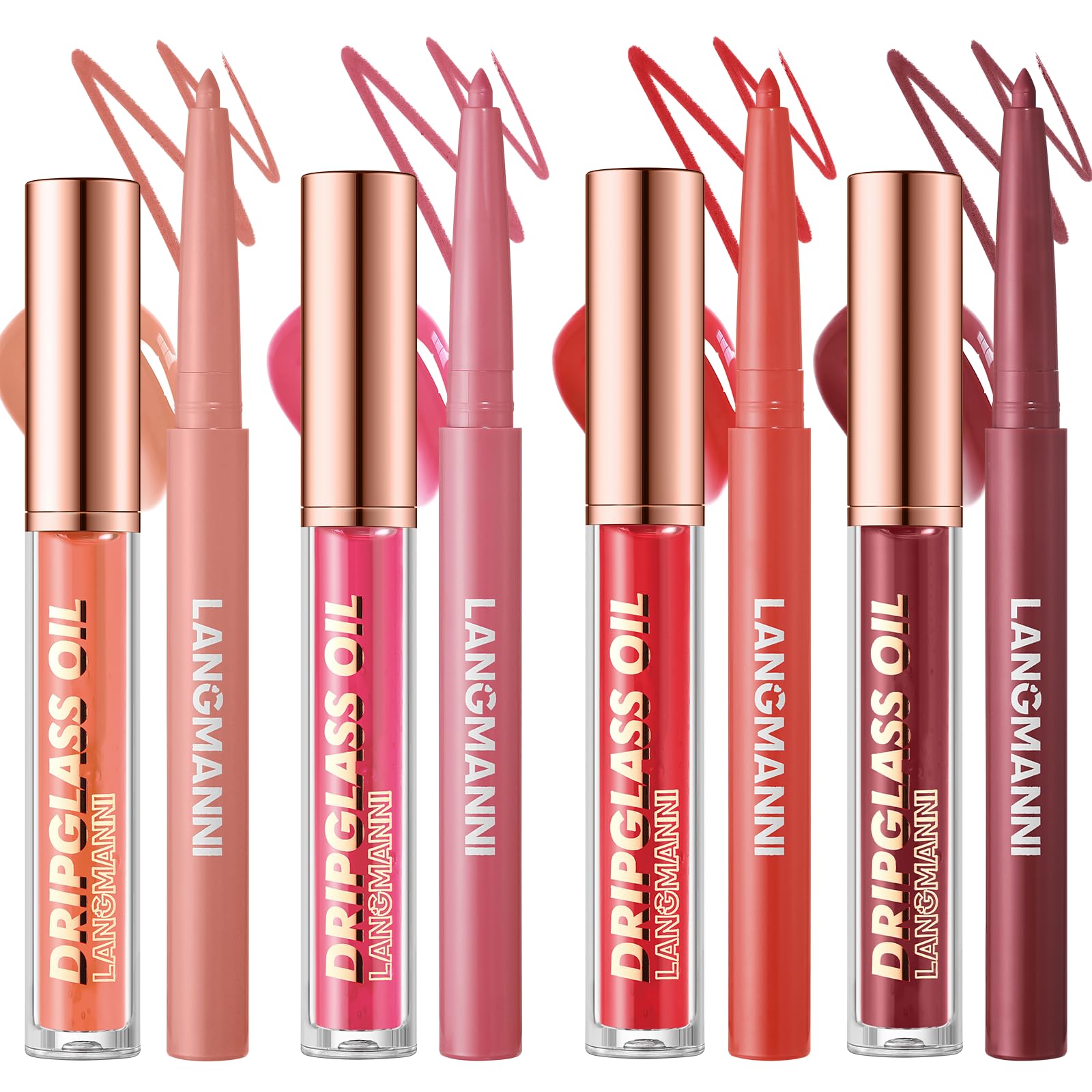 Jolilab Matte Lip Liner Lip Oil Set, Lip Makeup Set Natural Smooth Long-Lasting And Hydrating Beauty Daily Cosmetics Gift for Girls Easy-to-Use(12pcs)