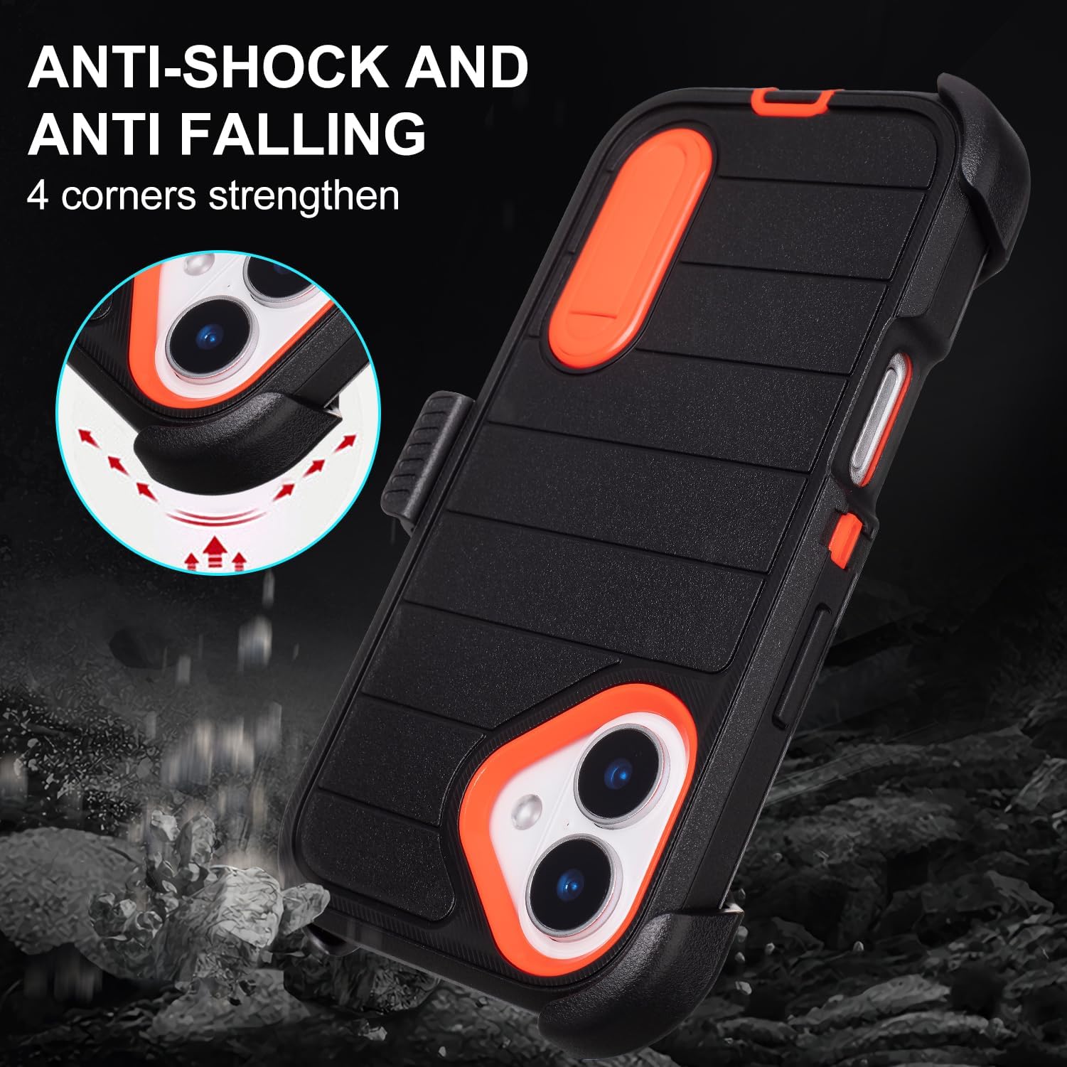 Black for iPhone 16 Case with Belt Clip Holster, Heavy Duty Rugged Military Grade Shockproof Case for iPhone 16 Case Protective Cover with Kickstand 6.1 Inch
