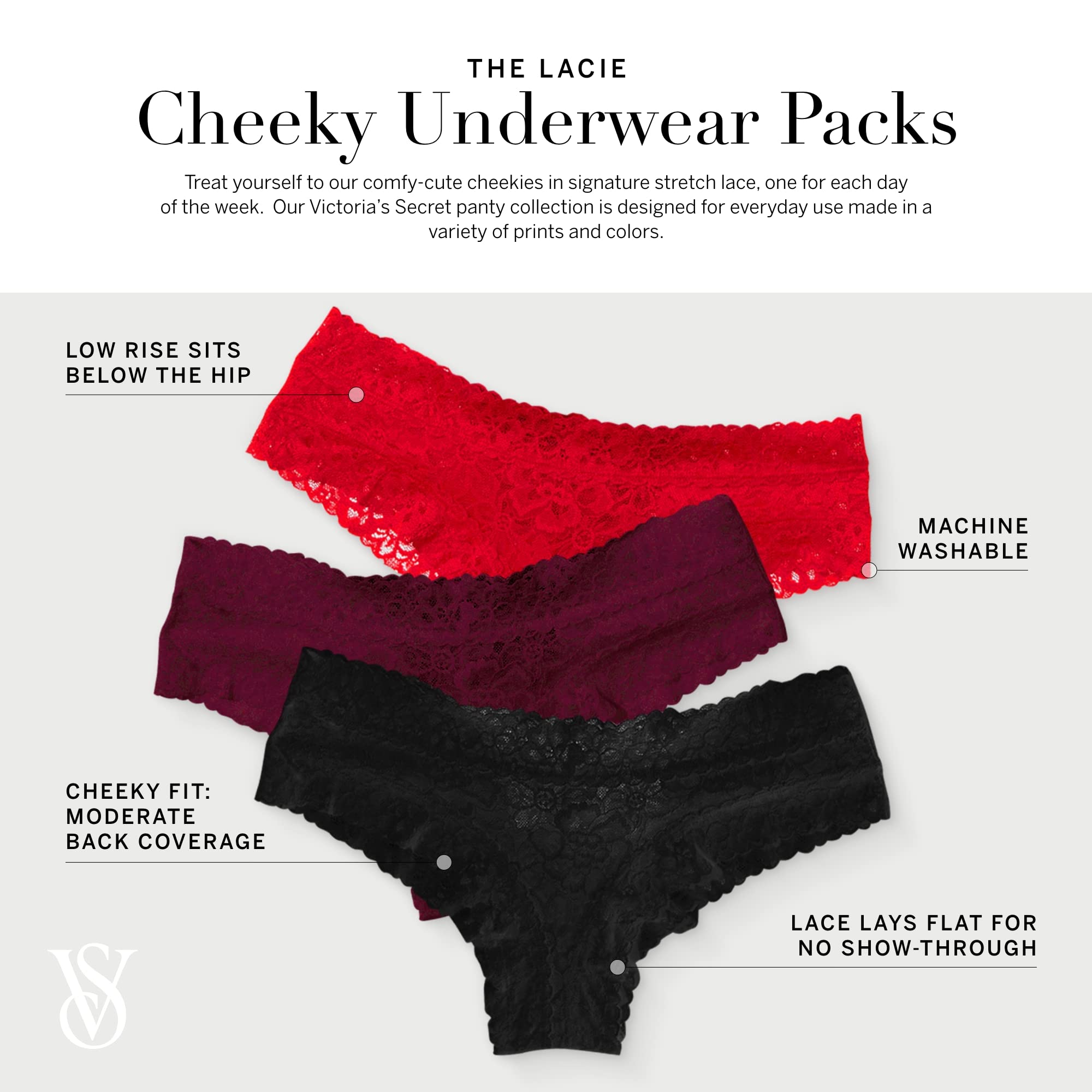 Victoria's Secret Lace Cheeky Panty Pack, Cheeky Panties for Women, Lace Panties, Hipster Panties, Ladies Underwear, Neutral Mix (M)