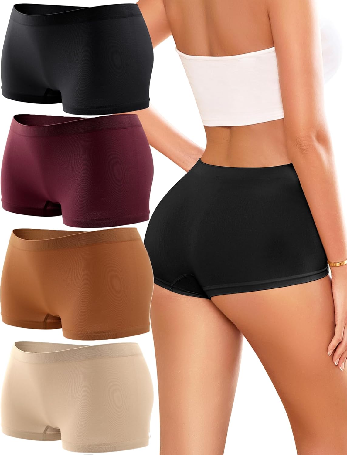 Womens Boyshorts Underwear Seamless Boxer Briefs Full Coverage Soft Stretch Boxer Shorts For Women 4 Pack