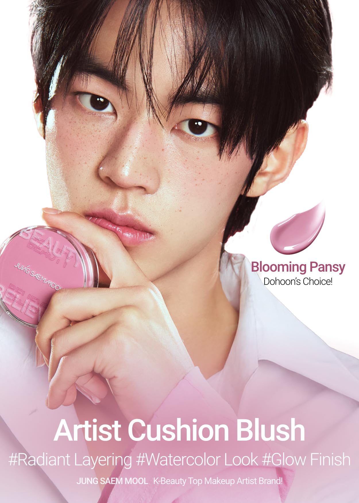 JUNGSAEMMOOL Artist Cushion Blush (Dewy Coral) | Easy to Blend, Lightweight, Hydrating Korean Makeup Cushion Blush for Dewy & Glowing Cheeks