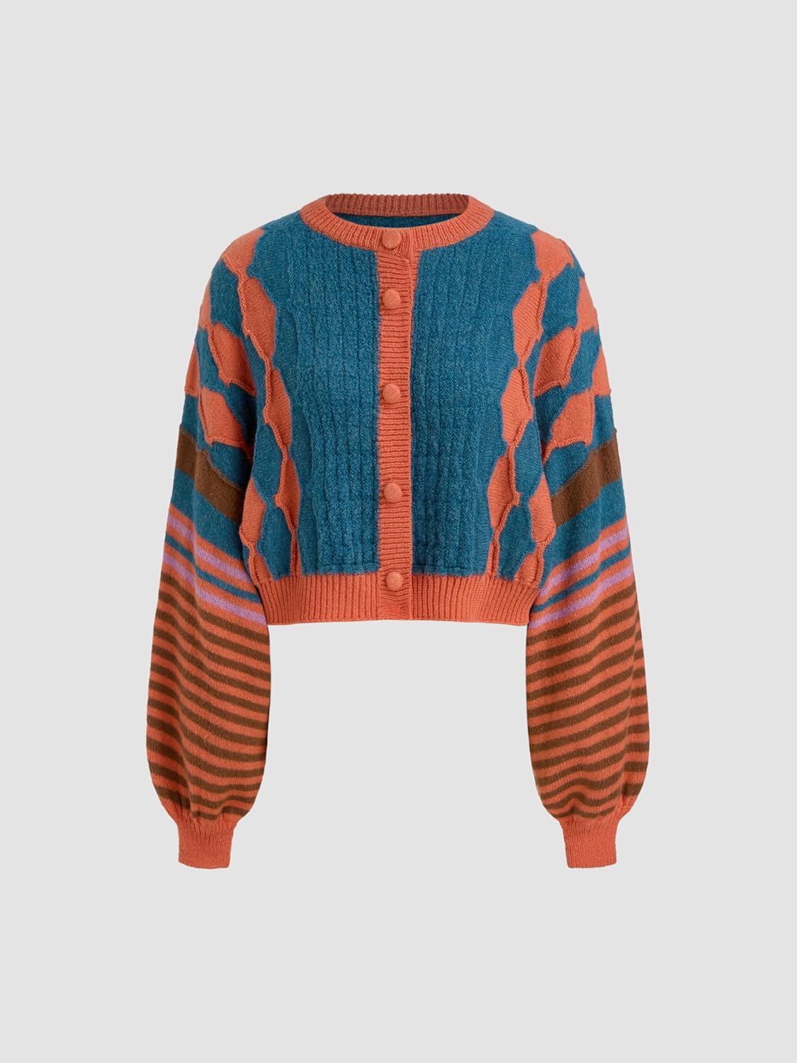 CIDER Cardigans for Women Trendy Crew Neck Striped Geometric Knit Cardigan Oversized Button Up Knitwear