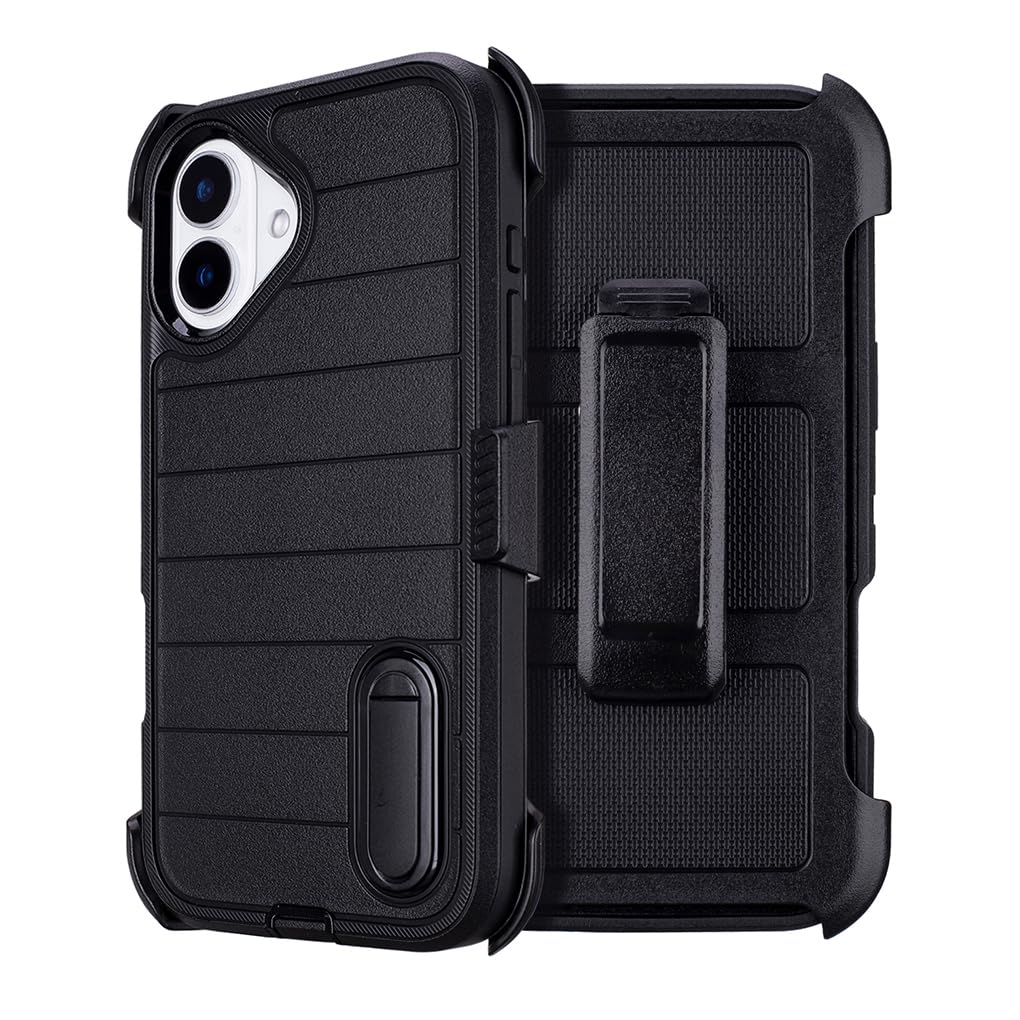 for Phone Case iPhone 16 Plus Case Black with Belt Clip Heavy Duty Holster for ShockPlusof Cases,3 Layers of Sturdy,Military Grade Defender Cover for iPhone 16 Plus Cases Black 6.7 Inch