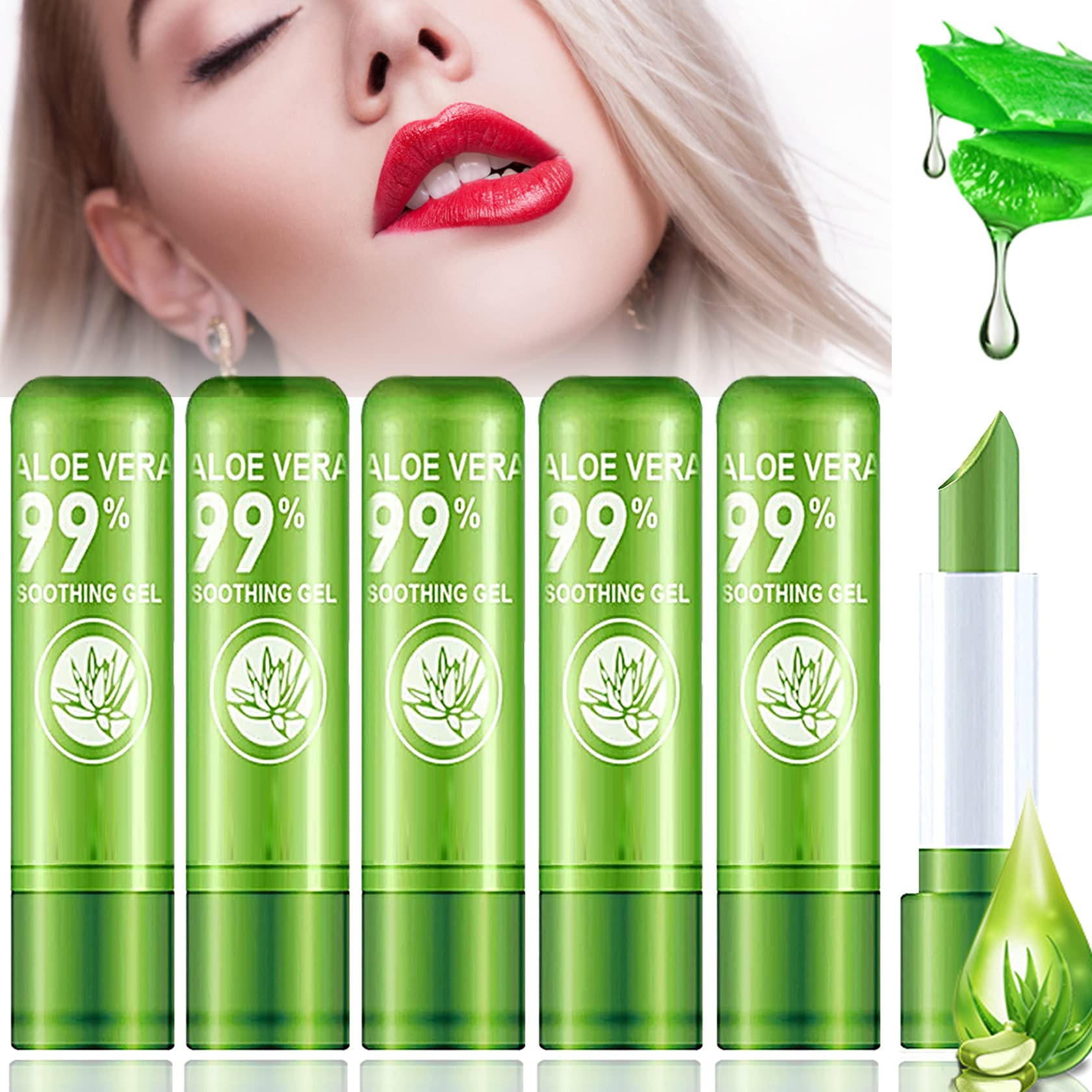 4 Pack Aloe Vera Lipstick,Long Wear Nourishing Lip stick,Waterproof Moisturizing Color Changing Lip Balm Lipstick,Lip Gloss,Magic Temp Color Change Matte Lip Gloss Makeup