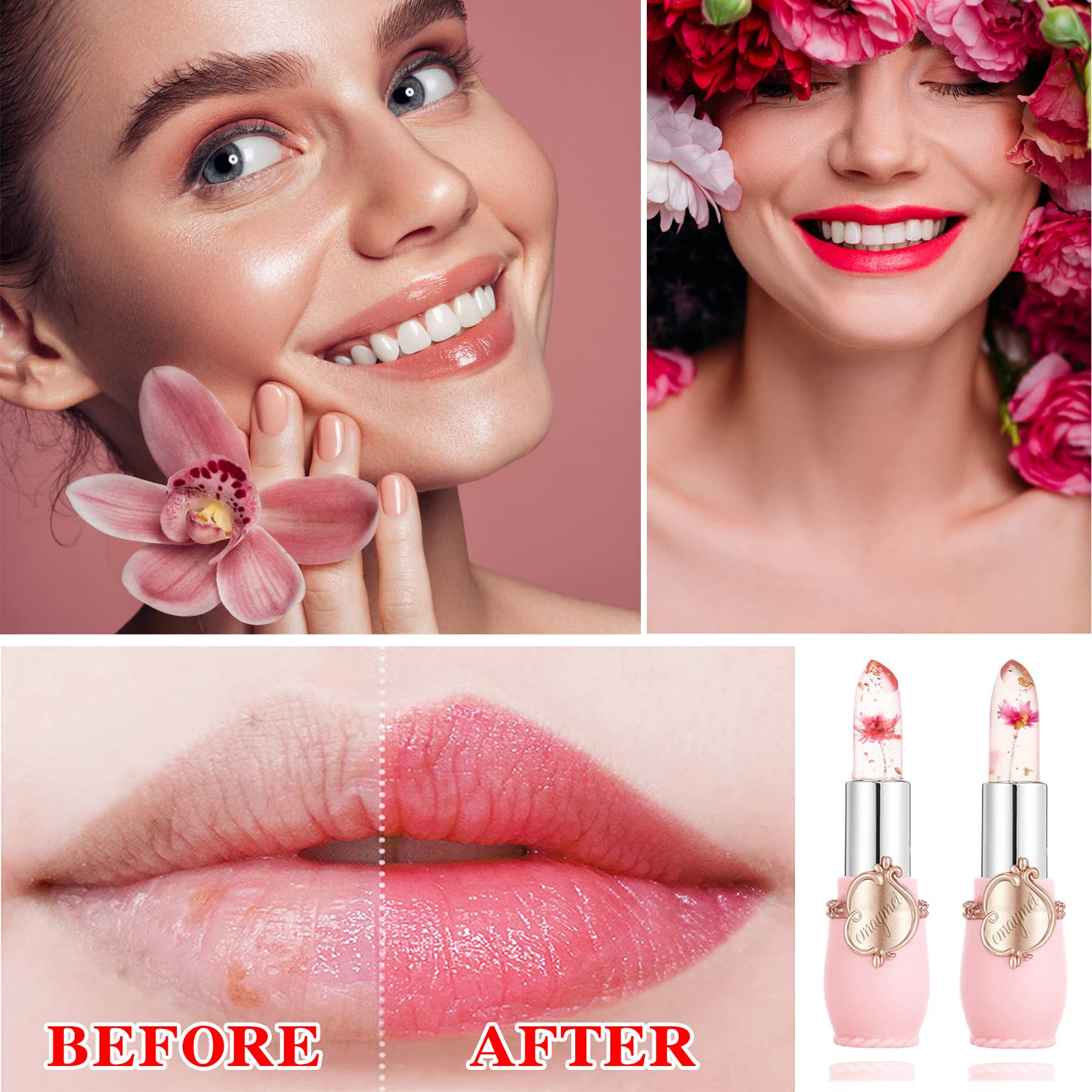 4 Pack Aloe Vera Lipstick,Long Wear Nourishing Lip stick,Waterproof Moisturizing Color Changing Lip Balm Lipstick,Lip Gloss,Magic Temp Color Change Matte Lip Gloss Makeup