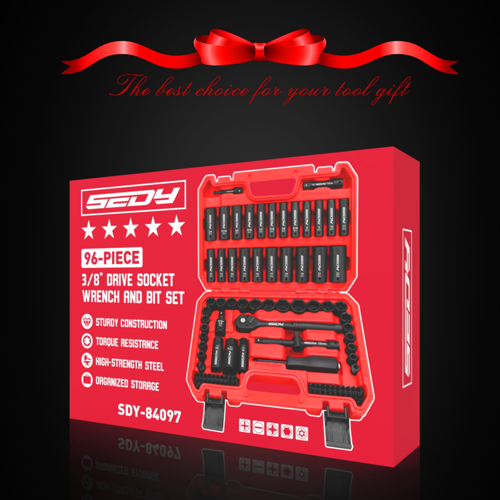 29-Piece 1/2" Drive Impact Socket Set, SAE (3/8 to 1 inch) and Metric (10-24mm) Sizes with Extension Bars Standard Deep Socket Set CR-V Material High Durability Impact Wrench