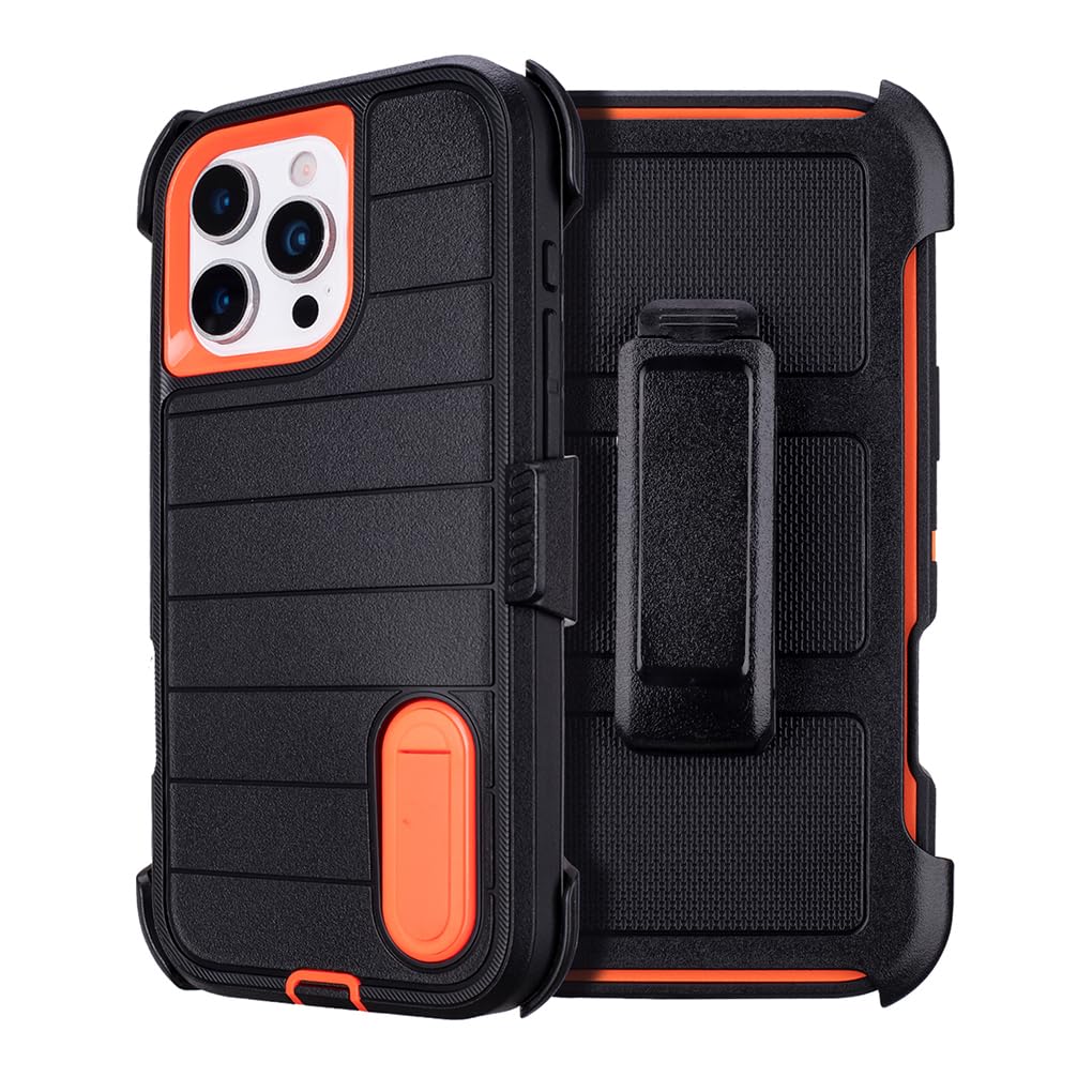 for Phone Case iPhone 16 Pro Case Black with Belt Clip Heavy Duty Holster for Shockproof Cases,3 Layers of Sturdy,Military Grade Defender Cover for iPhone 16 Pro Cases Black 6.3 Inch