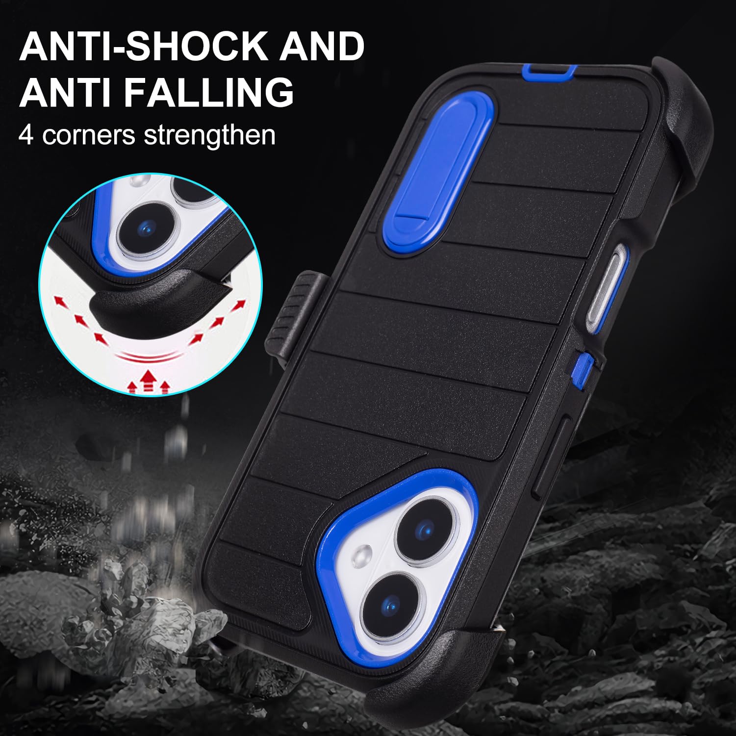 Black for iPhone 16 Case with Belt Clip Holster, Heavy Duty Rugged Military Grade Shockproof Case for iPhone 16 Case Protective Cover with Kickstand 6.1 Inch