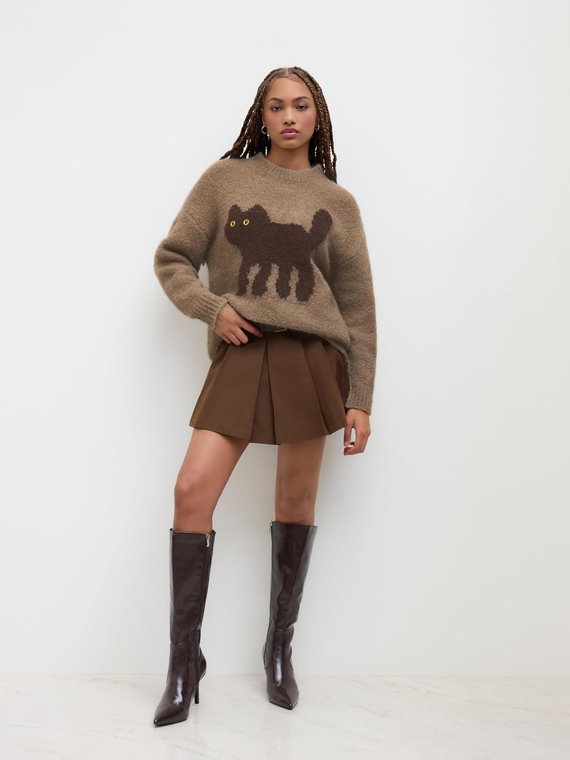 CIDER Women’s Cat Sweater Long Sleeve Crew Neck Fun Graphic Cute Patterned Pullover Sweater Tops