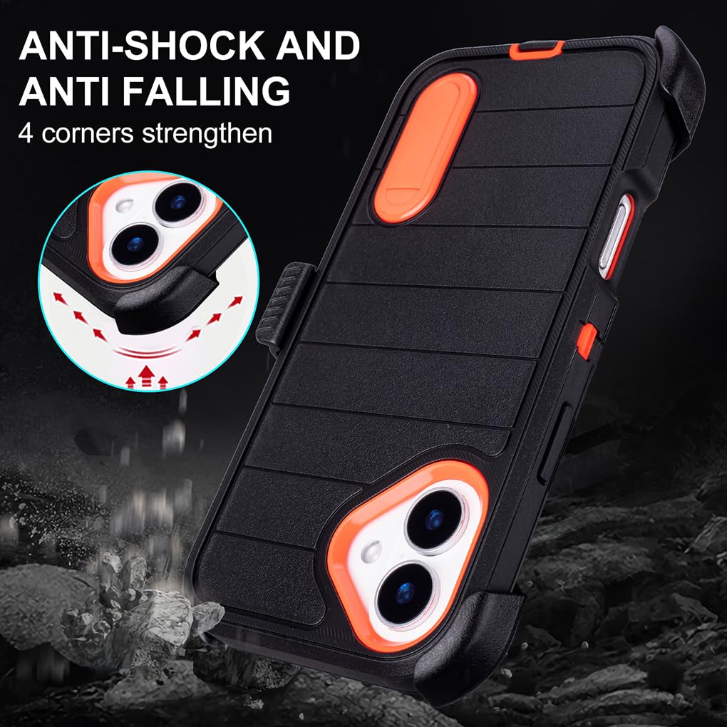 for Phone Case iPhone 16 Plus Case Black with Belt Clip Heavy Duty Holster for ShockPlusof Cases,3 Layers of Sturdy,Military Grade Defender Cover for iPhone 16 Plus Cases Black 6.7 Inch