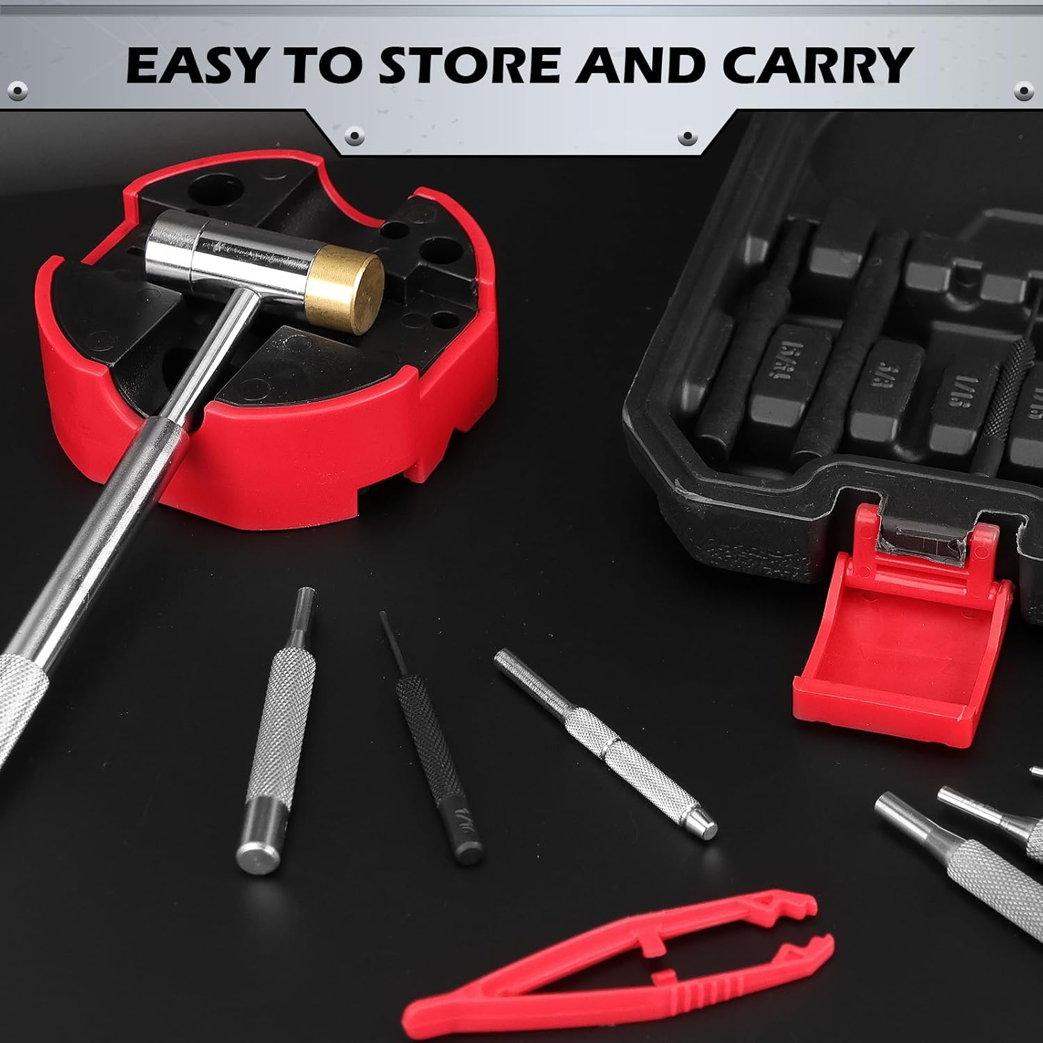 Premium Pin Punch Hammer Set: 25-Piece Punch Set and Hammer with Bench Block, Steel Roll Pin Punch Set, Pin Punches with Replaceable Face Hammer, Mechanical Repair Tool for Maintenance