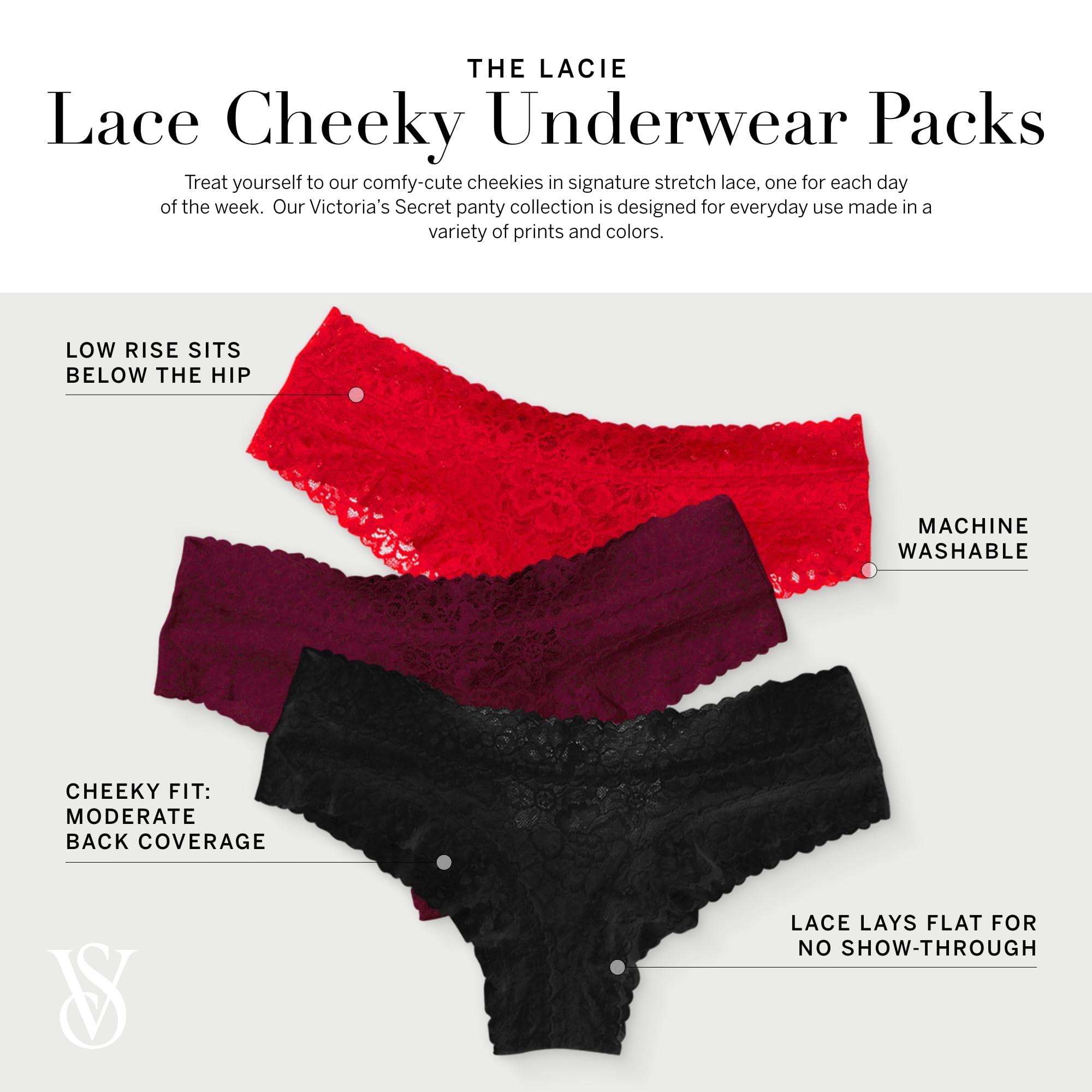 Victoria's Secret Lace Cheeky Panty Pack, Cheeky Panties for Women, Lace Panties, Hipster Panties, Ladies Underwear, Neutral Mix (M)